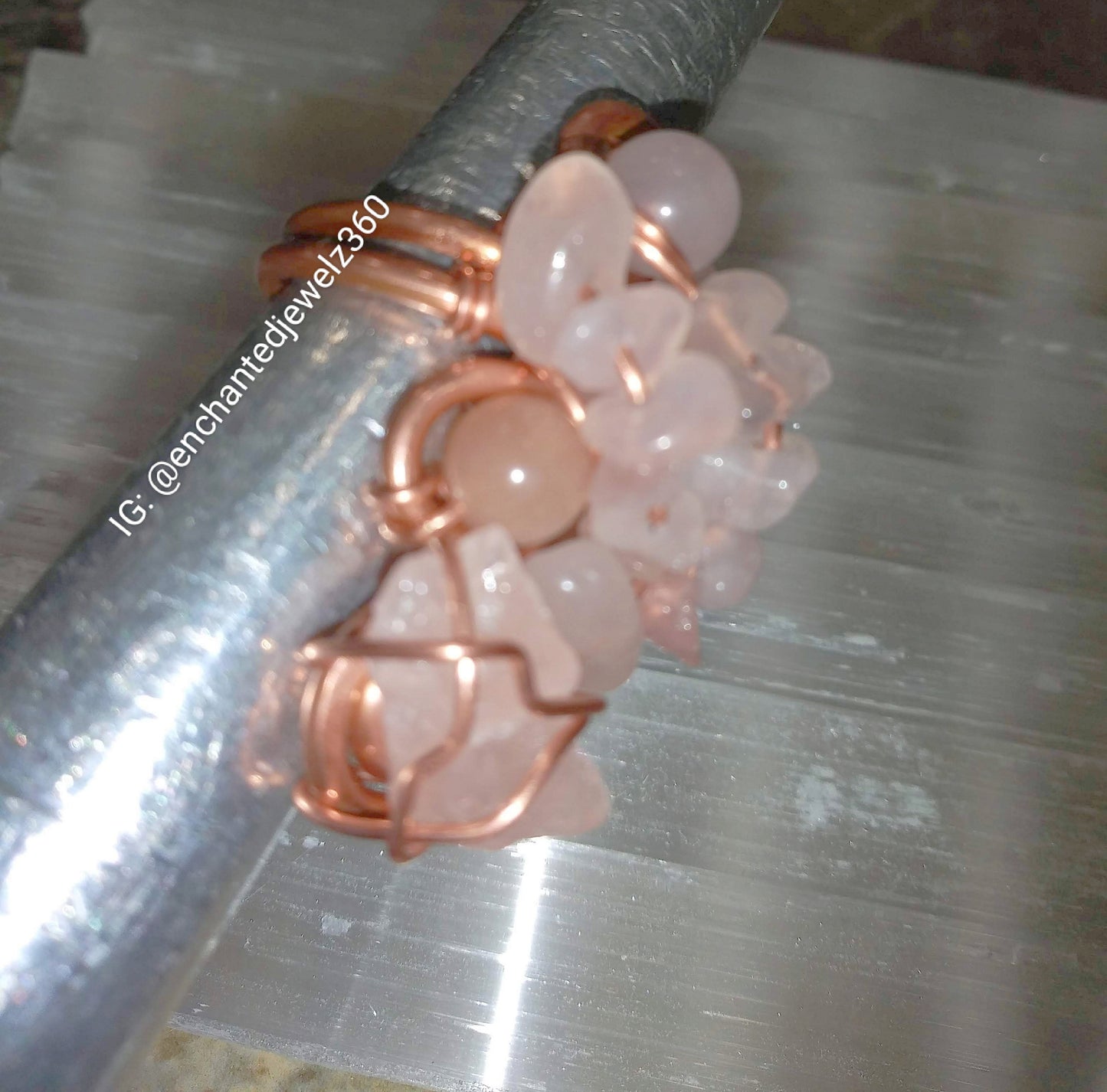 Rose Quartz Cluster Copper Ring: Black owned Metaphysical business, wholesale jewelry, custom work made on the spot