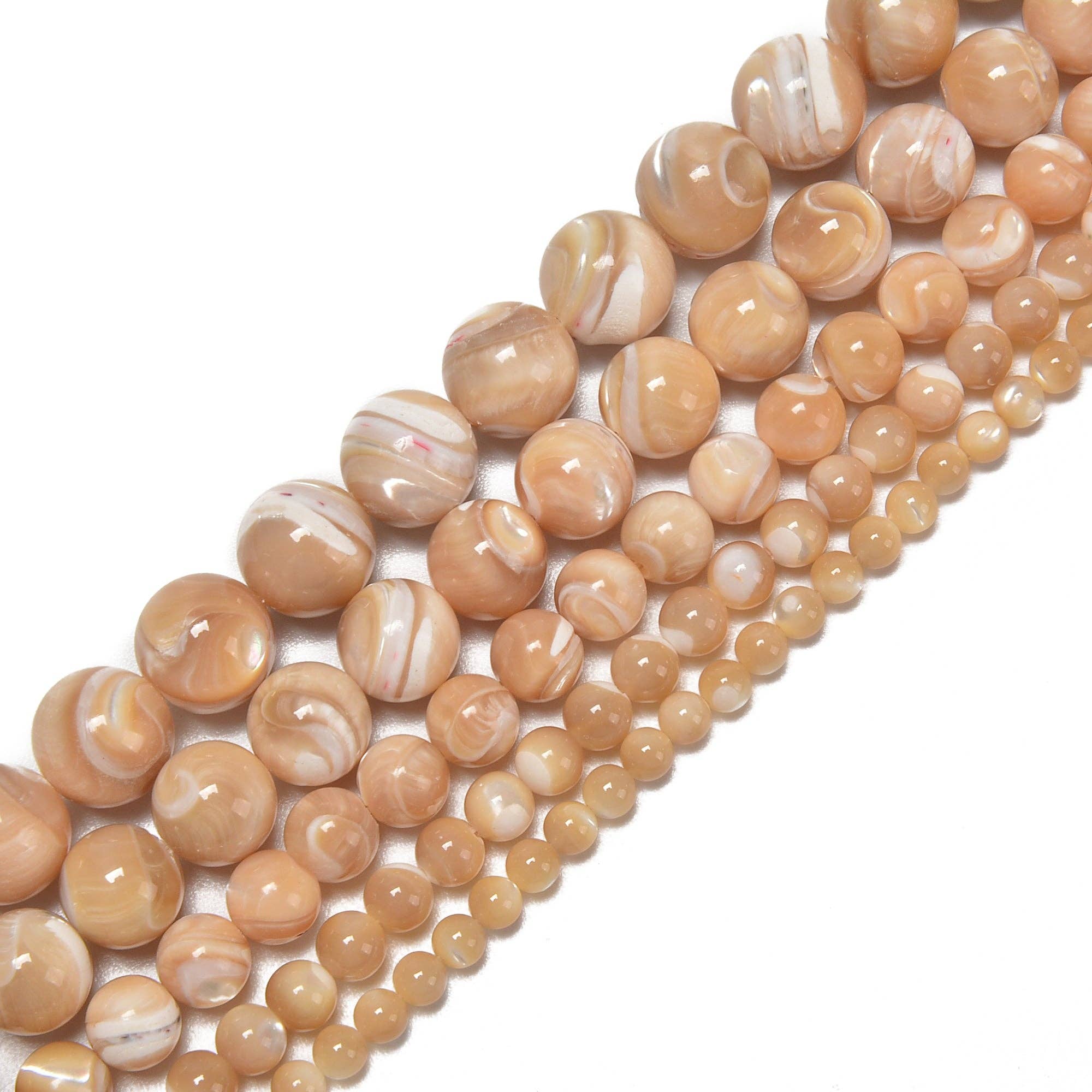 Natural Color Mother of Pearl  Shell Round 15.5'' Strand: 6mm