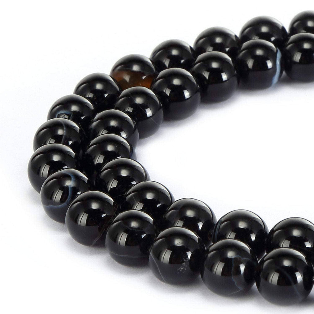 Black Striped Agate Round Beads   15.5" Strand: 8mm