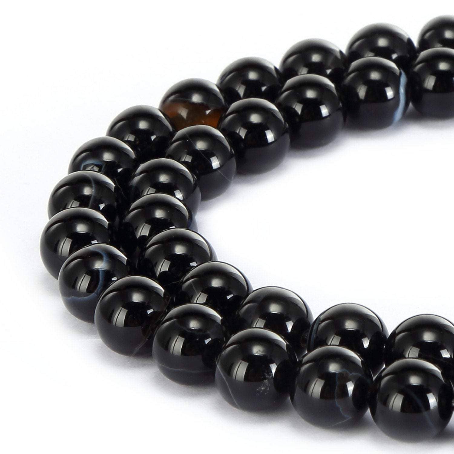 Black Striped Agate Round Beads   15.5" Strand: 8mm