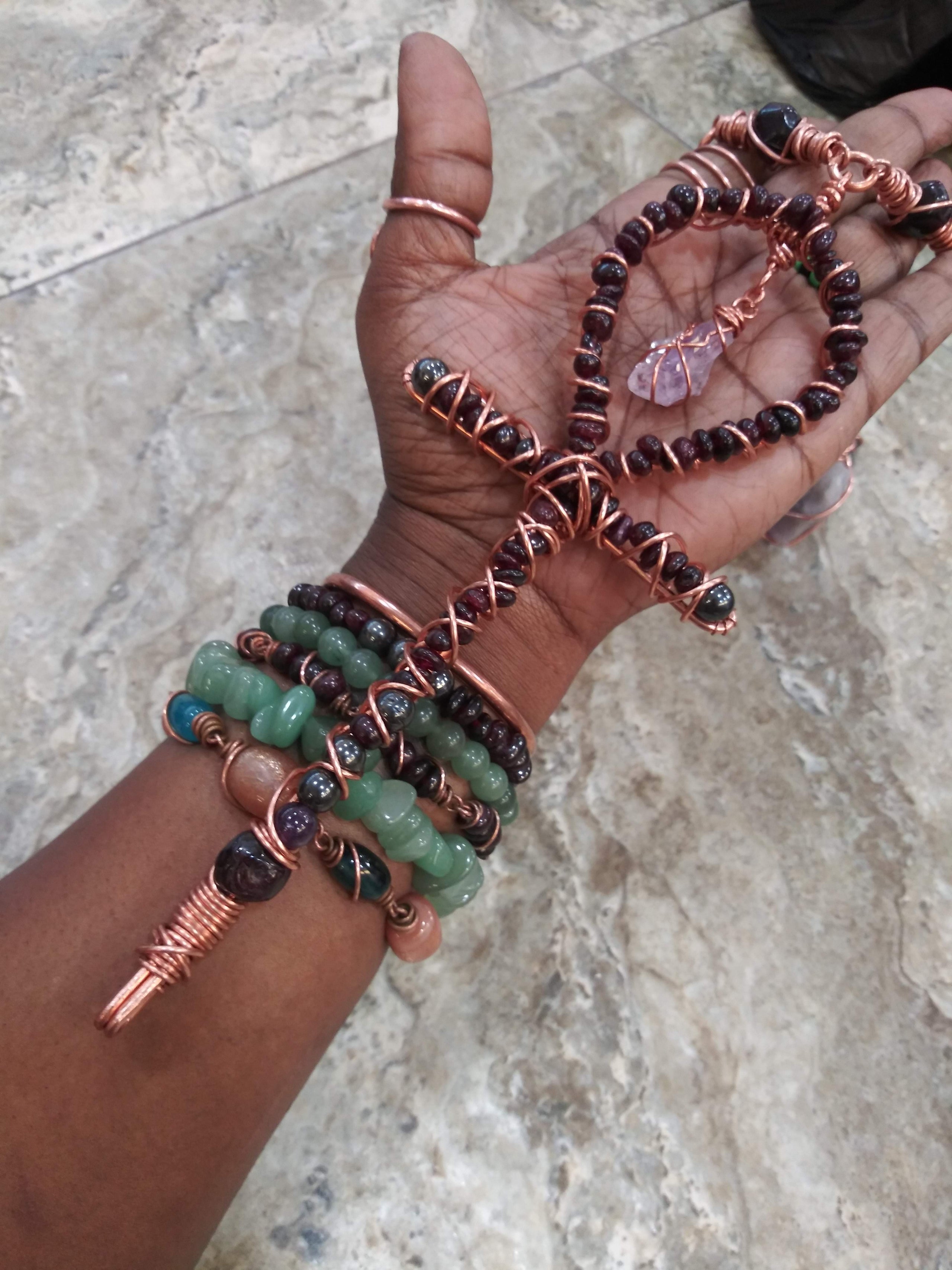 Super Ankh Necklace: Garnet, Amethyst and Hematite