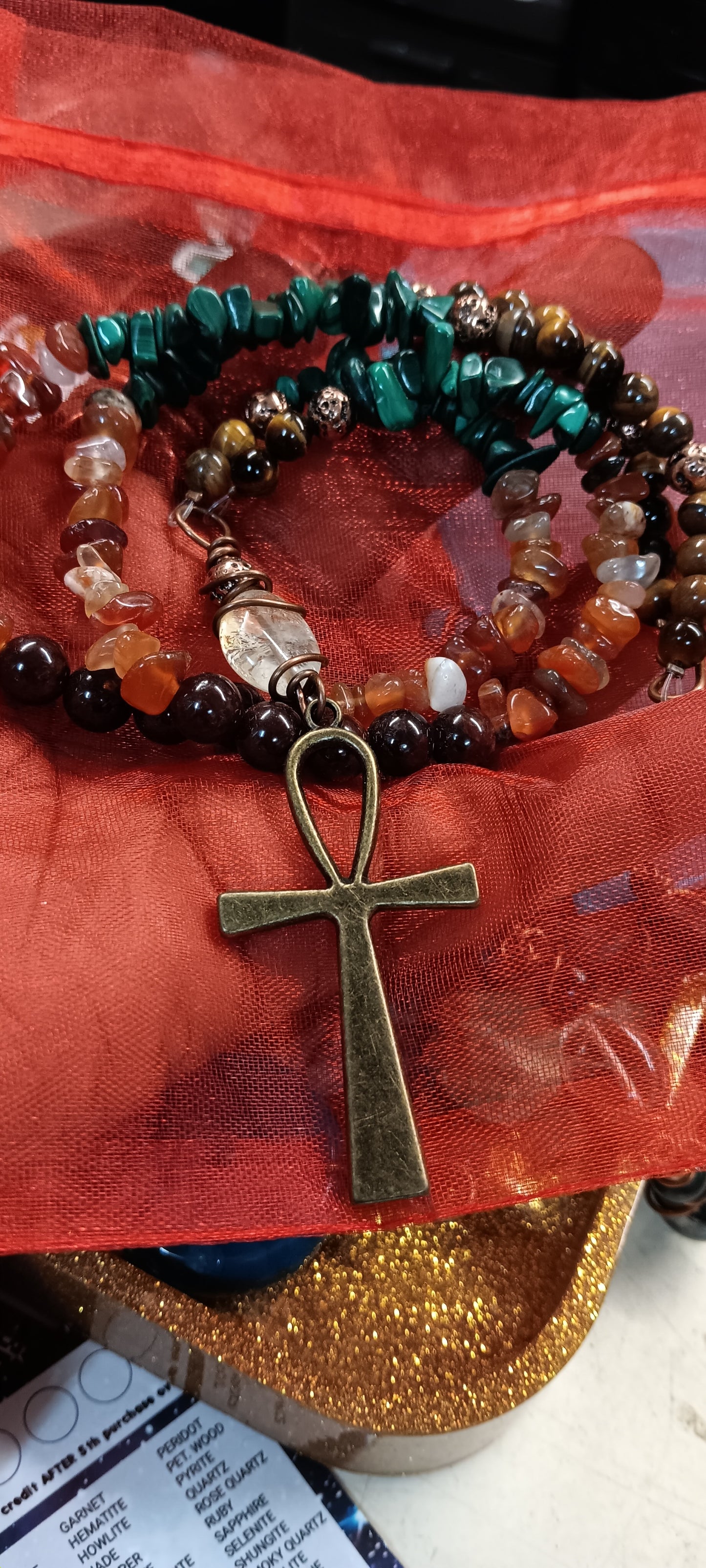 Ankh Beaded Gemstone Necklace