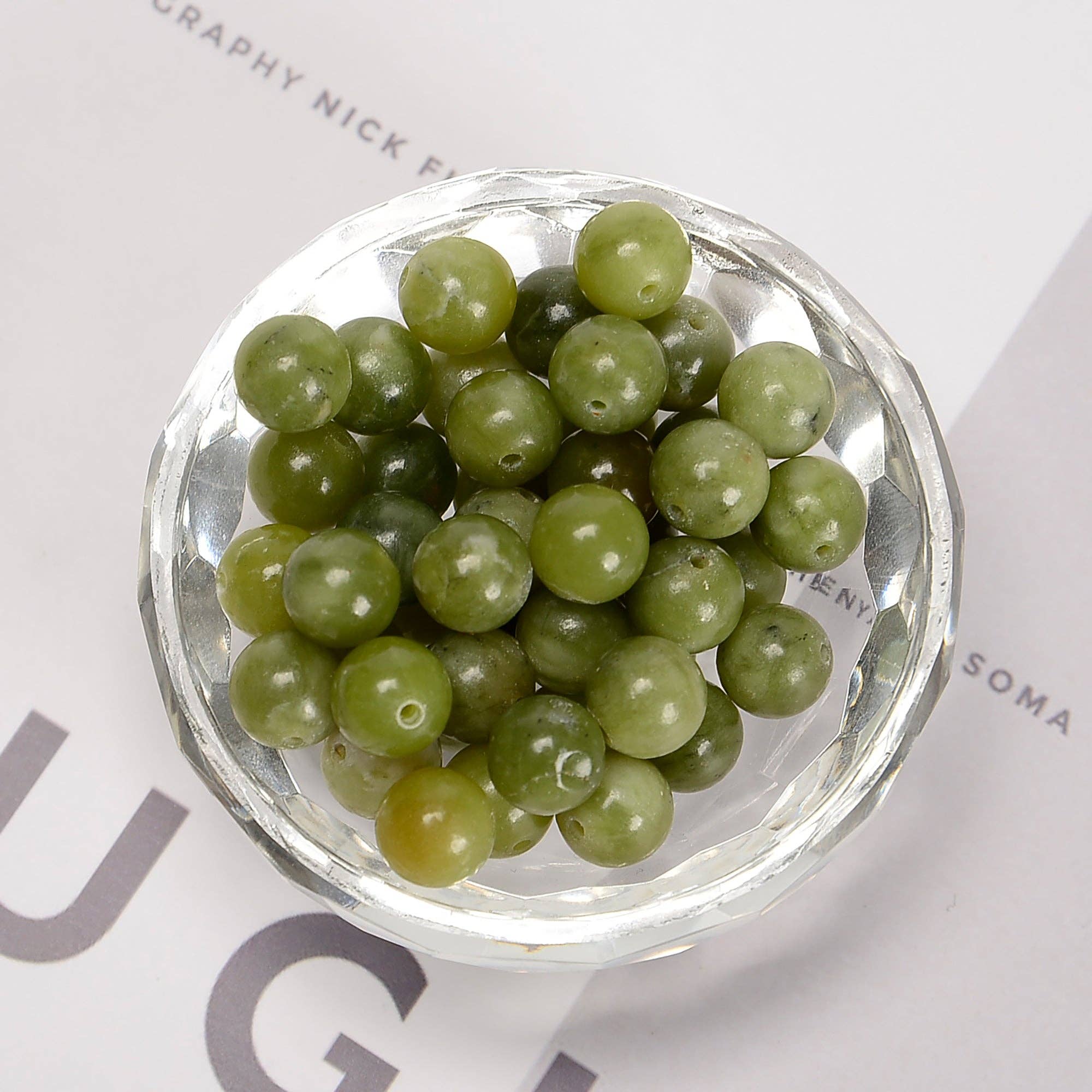 Natural Chinese Green Jade Round Beads 15.5'' Strand: 8mm