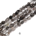 Crystal Gemstone Pebble Beads 6x8mm 15.5'' Strand: Black Tourmalinated Quartz