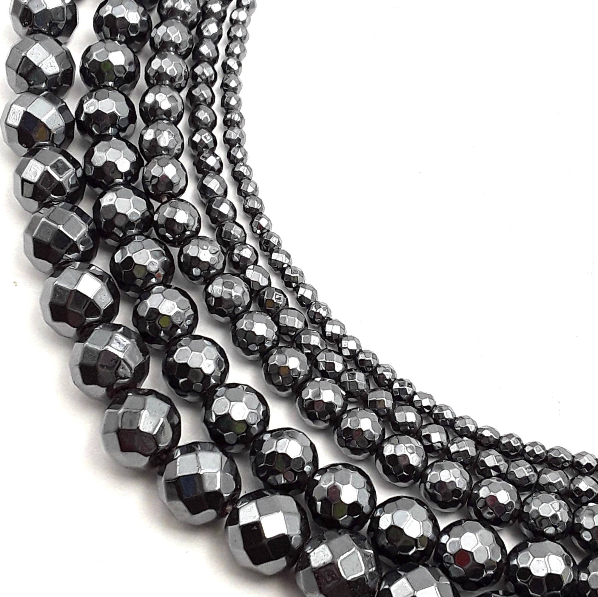 Hematite Faceted Round Beads  15.5" Strand: 6mm