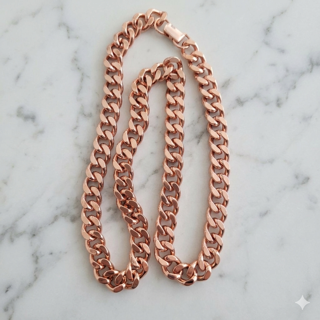 Solid Copper Cuban Chain Curb Link 24" Heavy Necklace