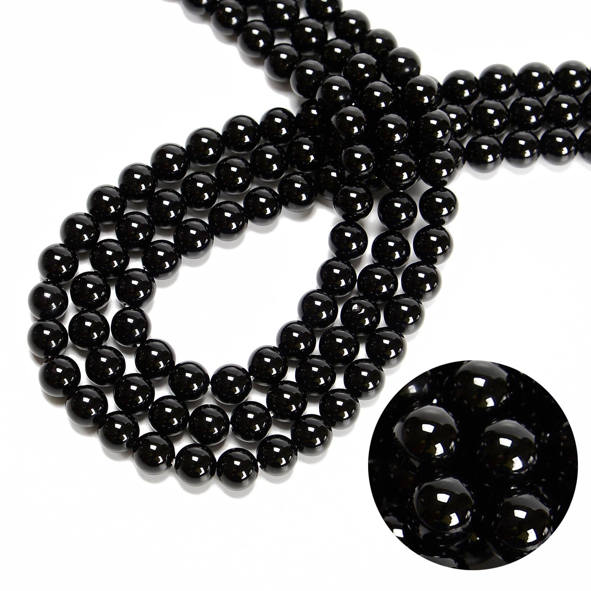 Black Onyx 8mm Round Beads 15.5" Strand: 8mm