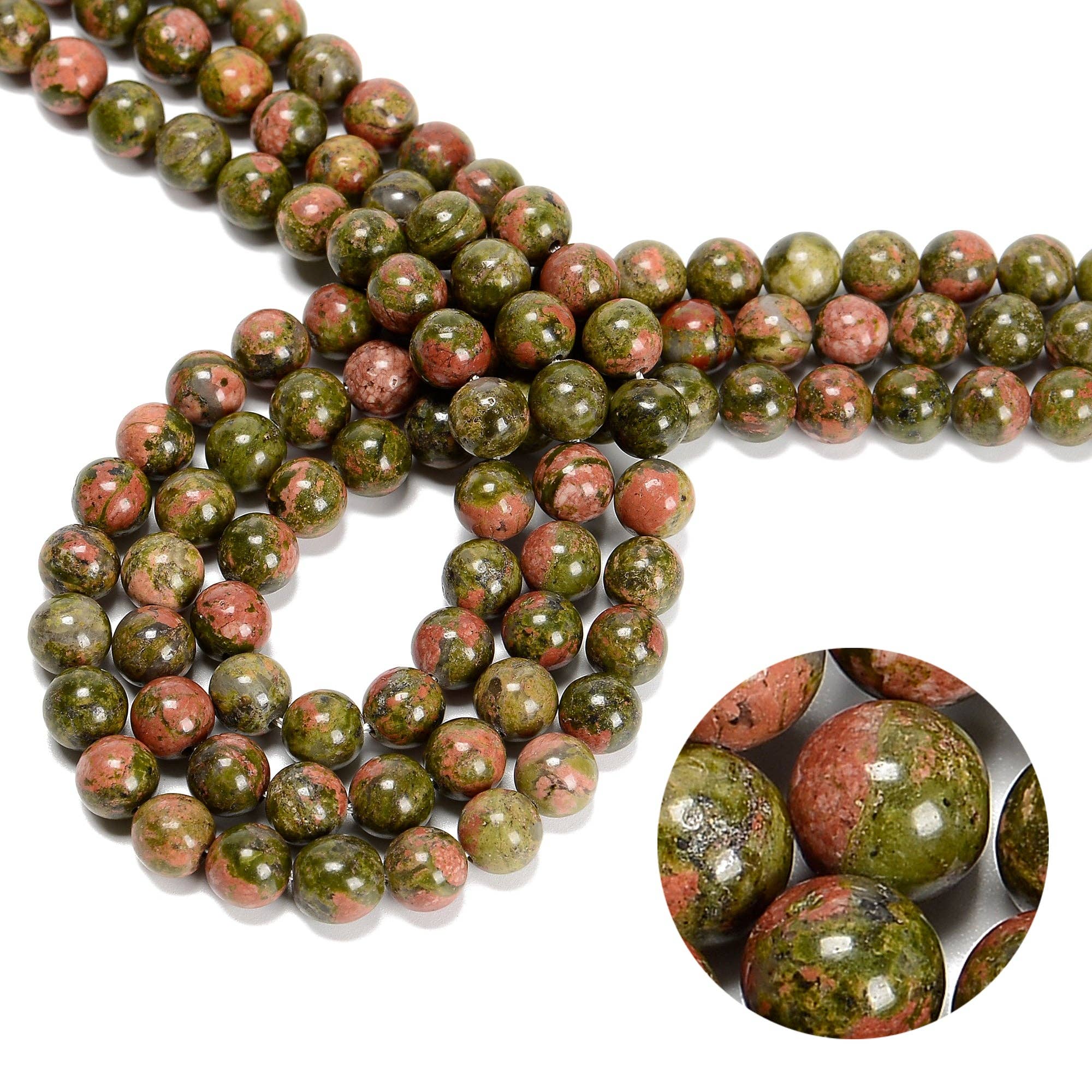 Unakite Smooth 8mm Beads 15.5" Strand: 8mm