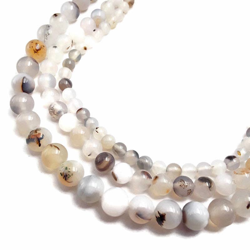 Dendritic Montana Agate Round Beads 15.5" Strand: 8mm