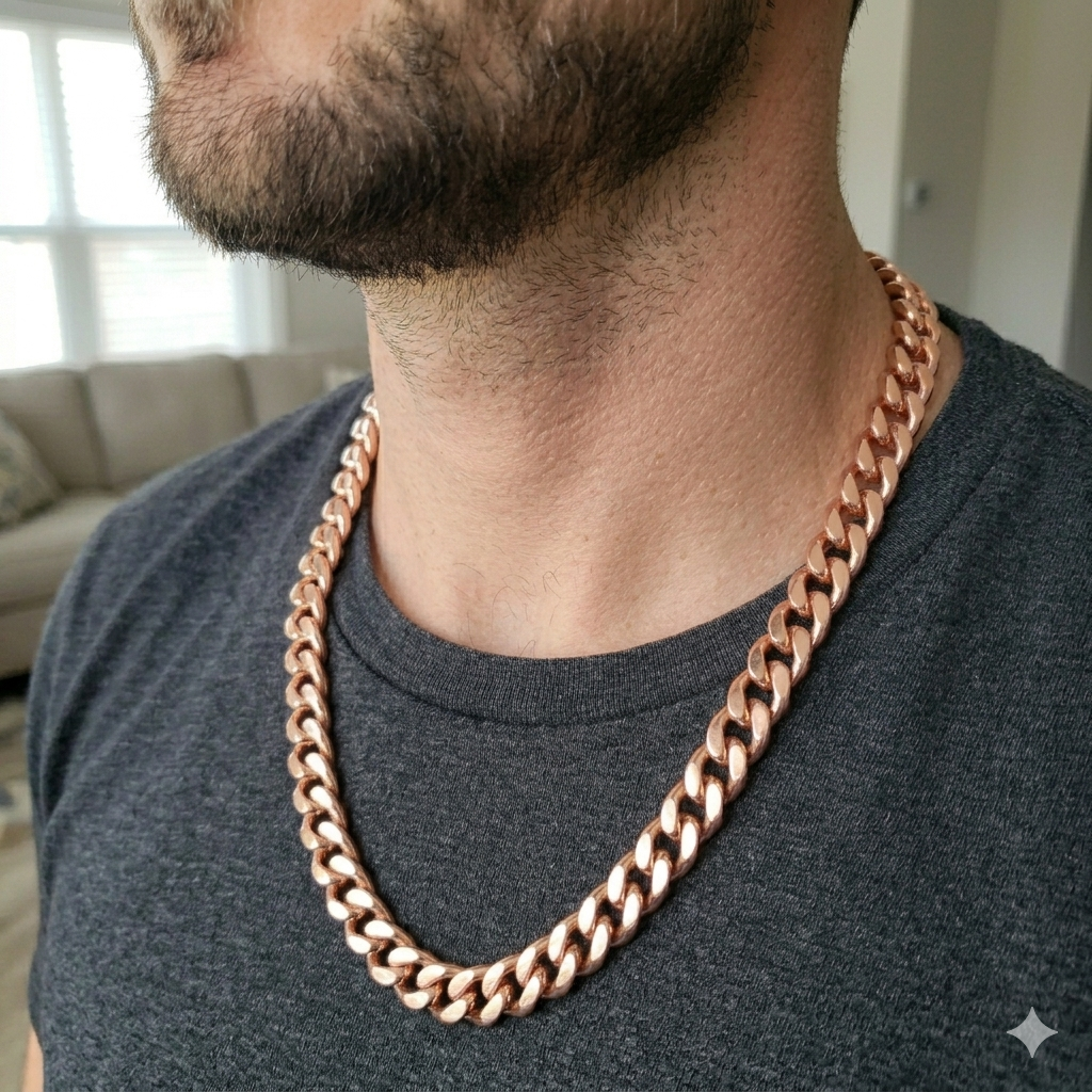 Solid Copper Cuban Chain Curb Link 24" Heavy Necklace