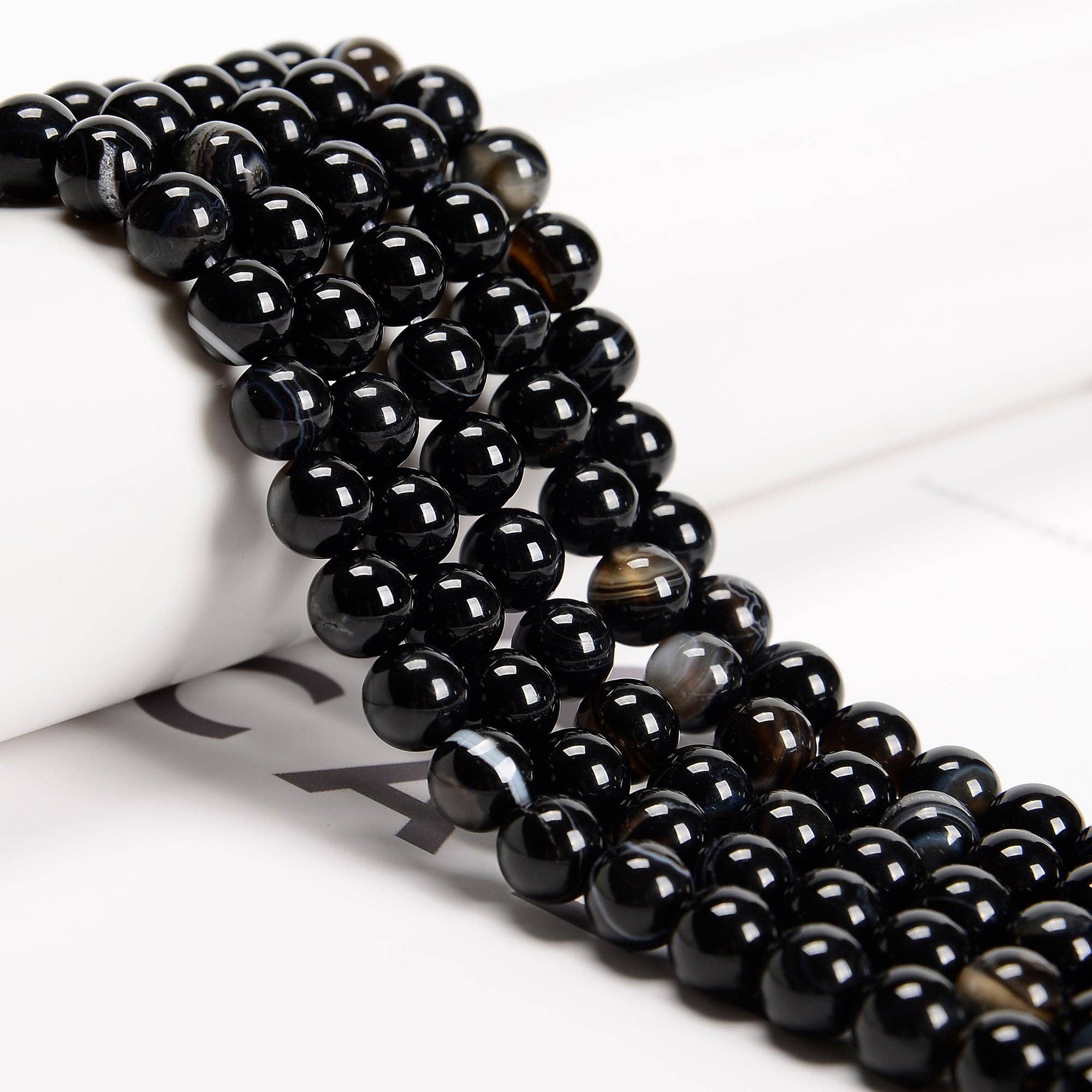 Black Striped Agate Round Beads   15.5" Strand: 8mm