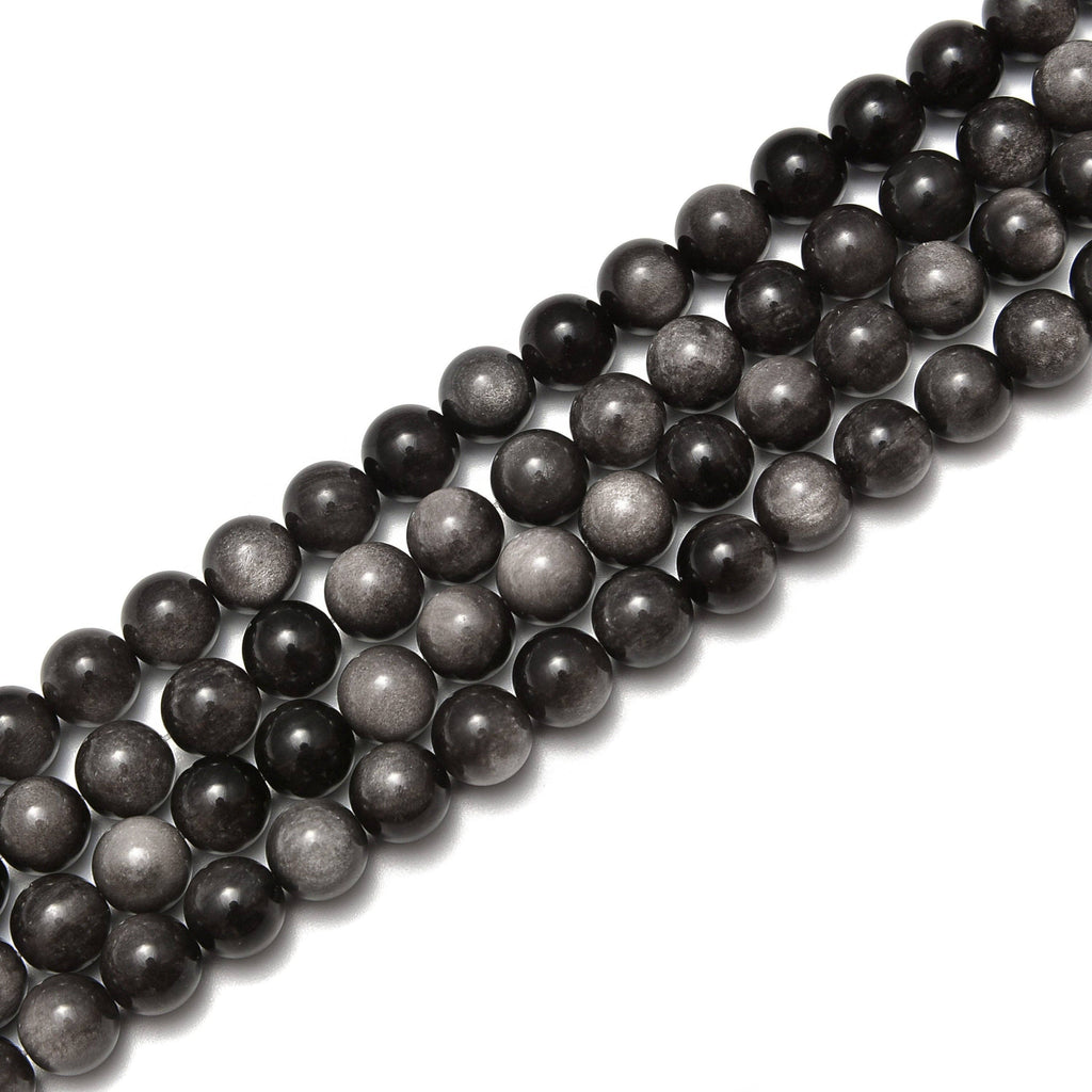 Silver Obsidian Round Beads Size  15.5'' Strand: 8mm