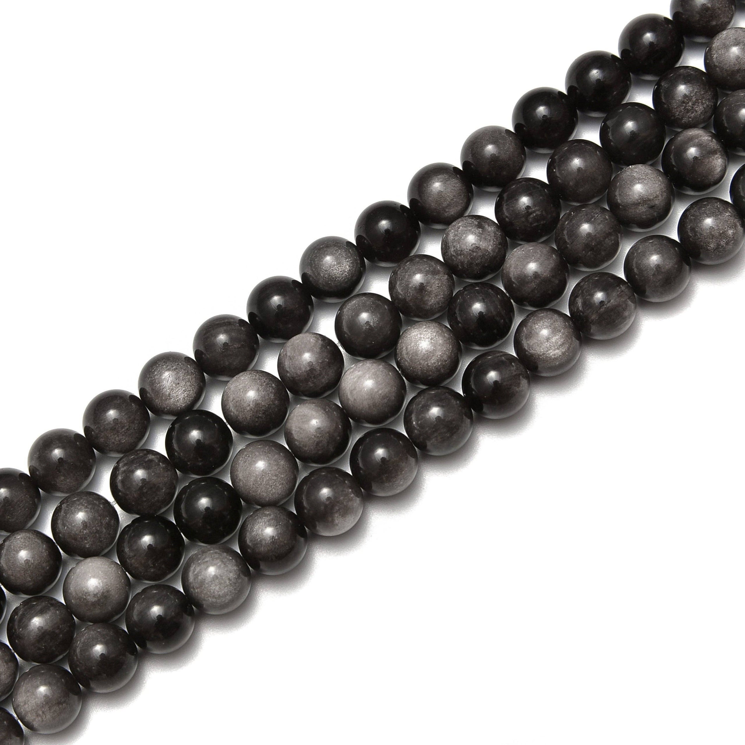 Silver Obsidian Round Beads Size  15.5'' Strand: 8mm