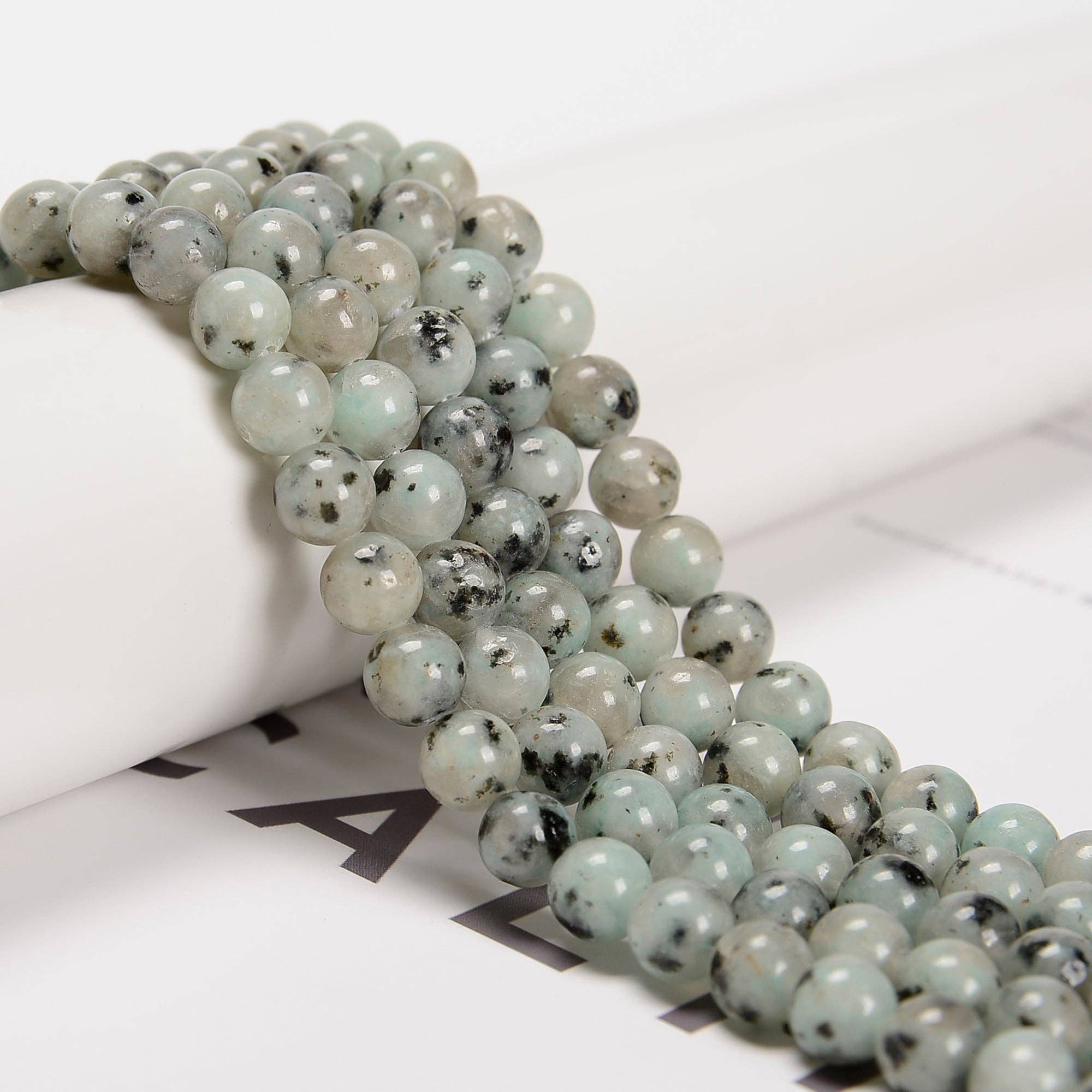 Sesame Kiwi Jasper Smooth Round Beads 4mm 6mm 8mm 10mm 15.5" Strand: 8mm