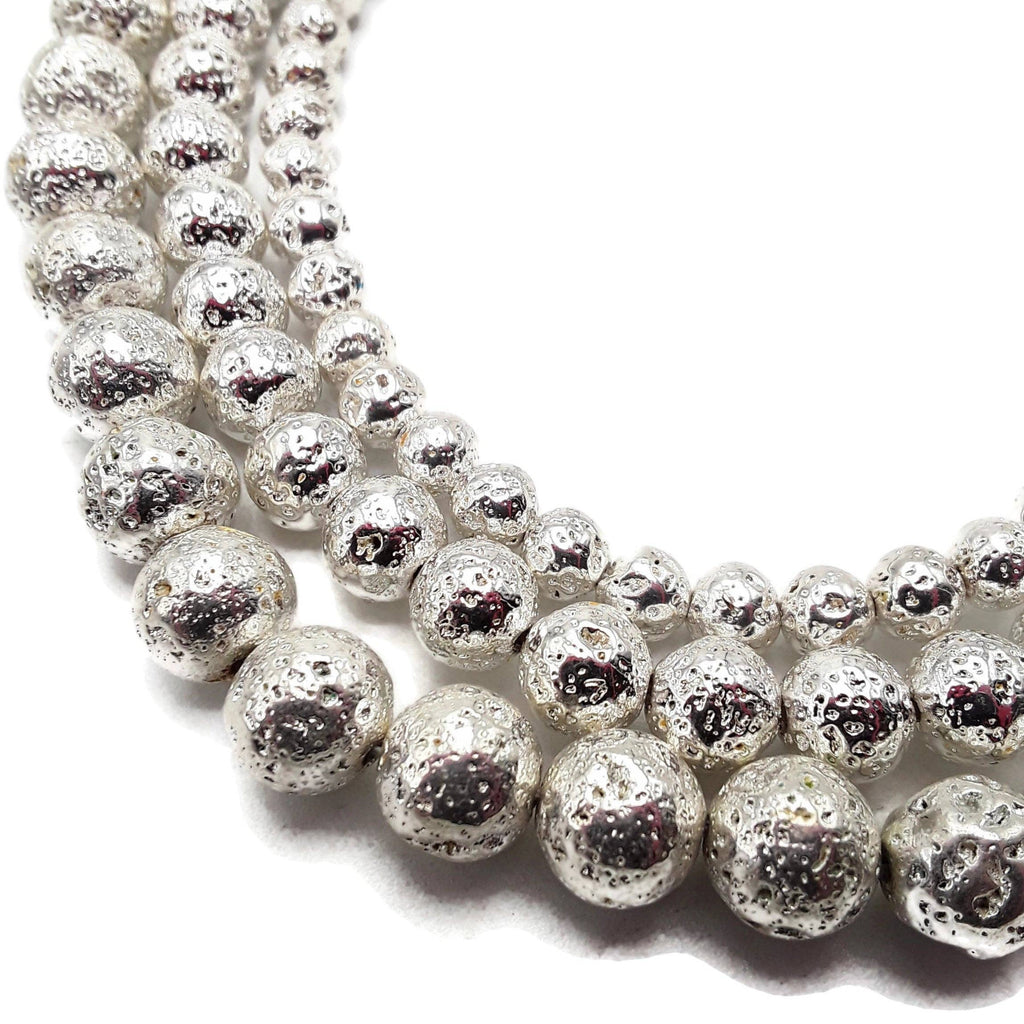Bright Silver Plated Lava Beads Size 15.5" Strand: 6mm