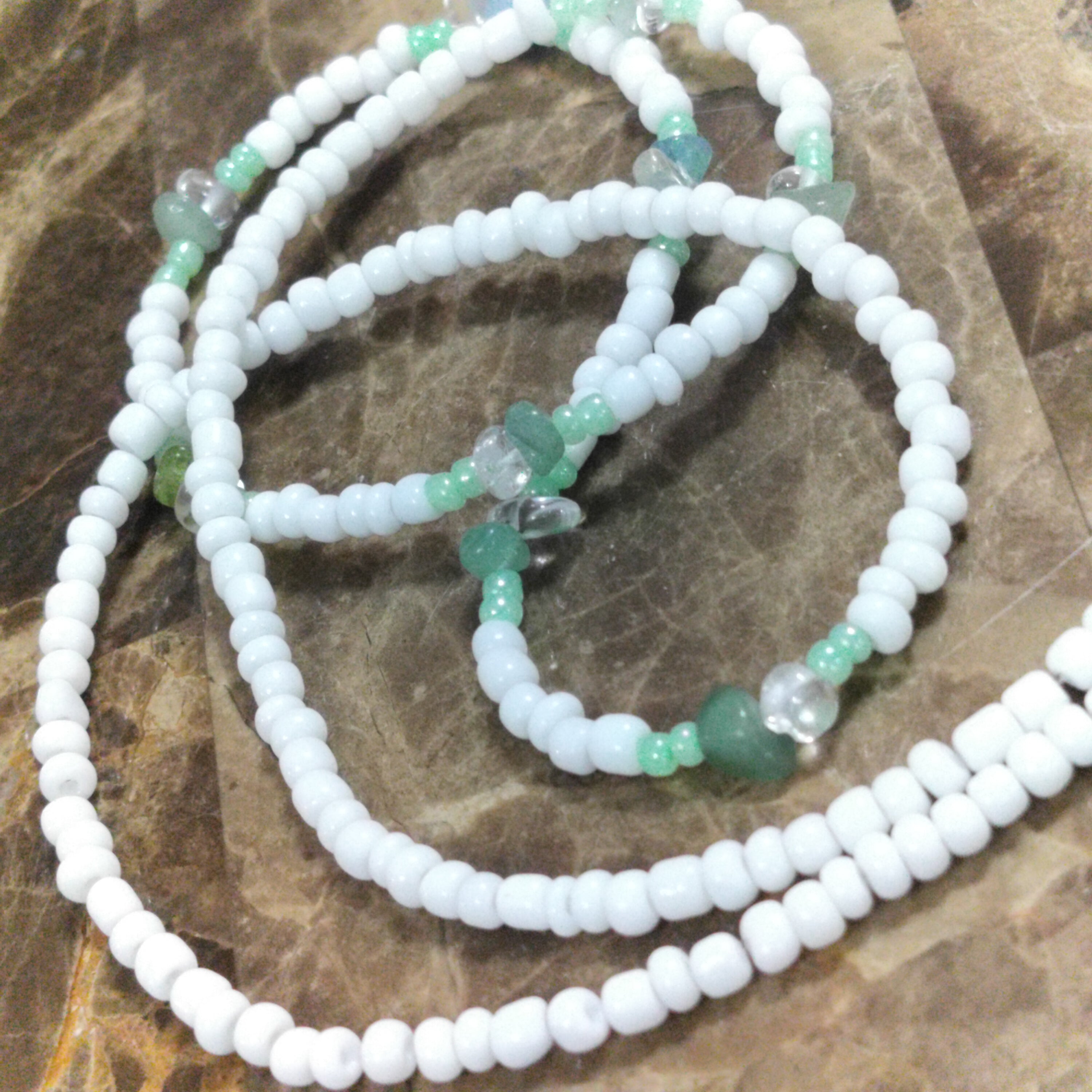 Aventurine and Quartz white Waistbeads