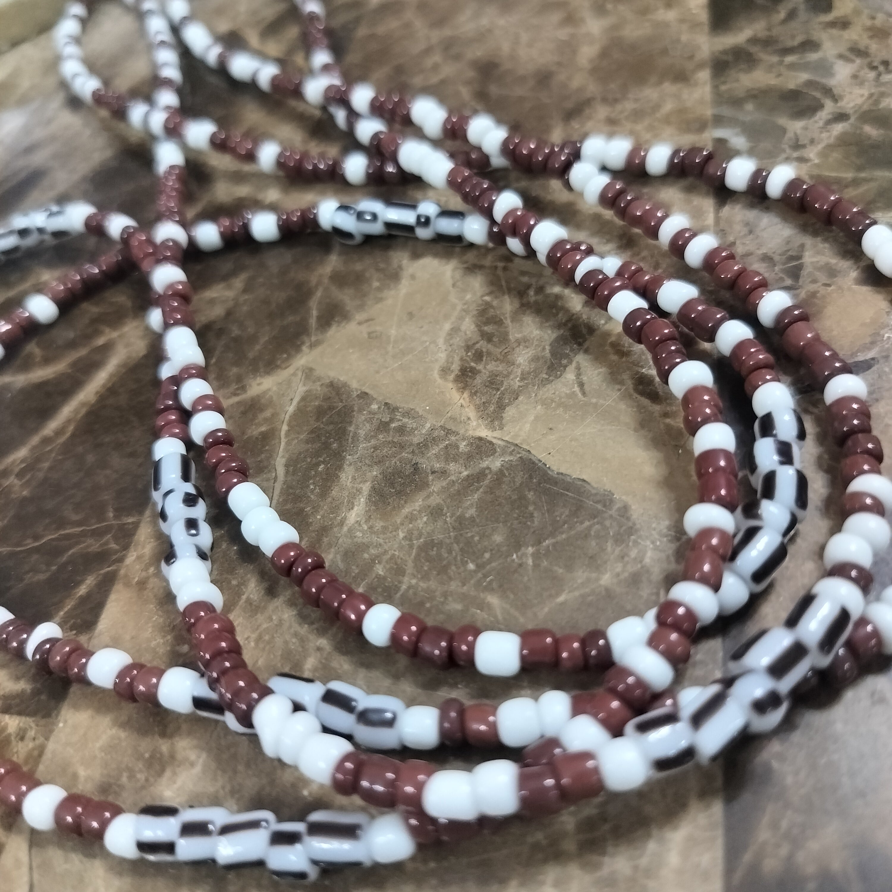 Brown and White Waistbeads
