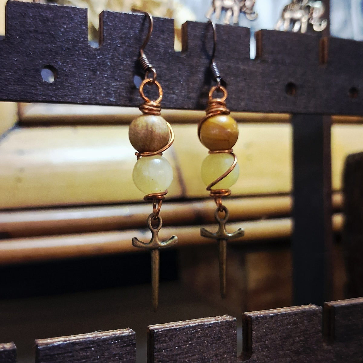 Jasper & Calcite Dagger Charm Earrings