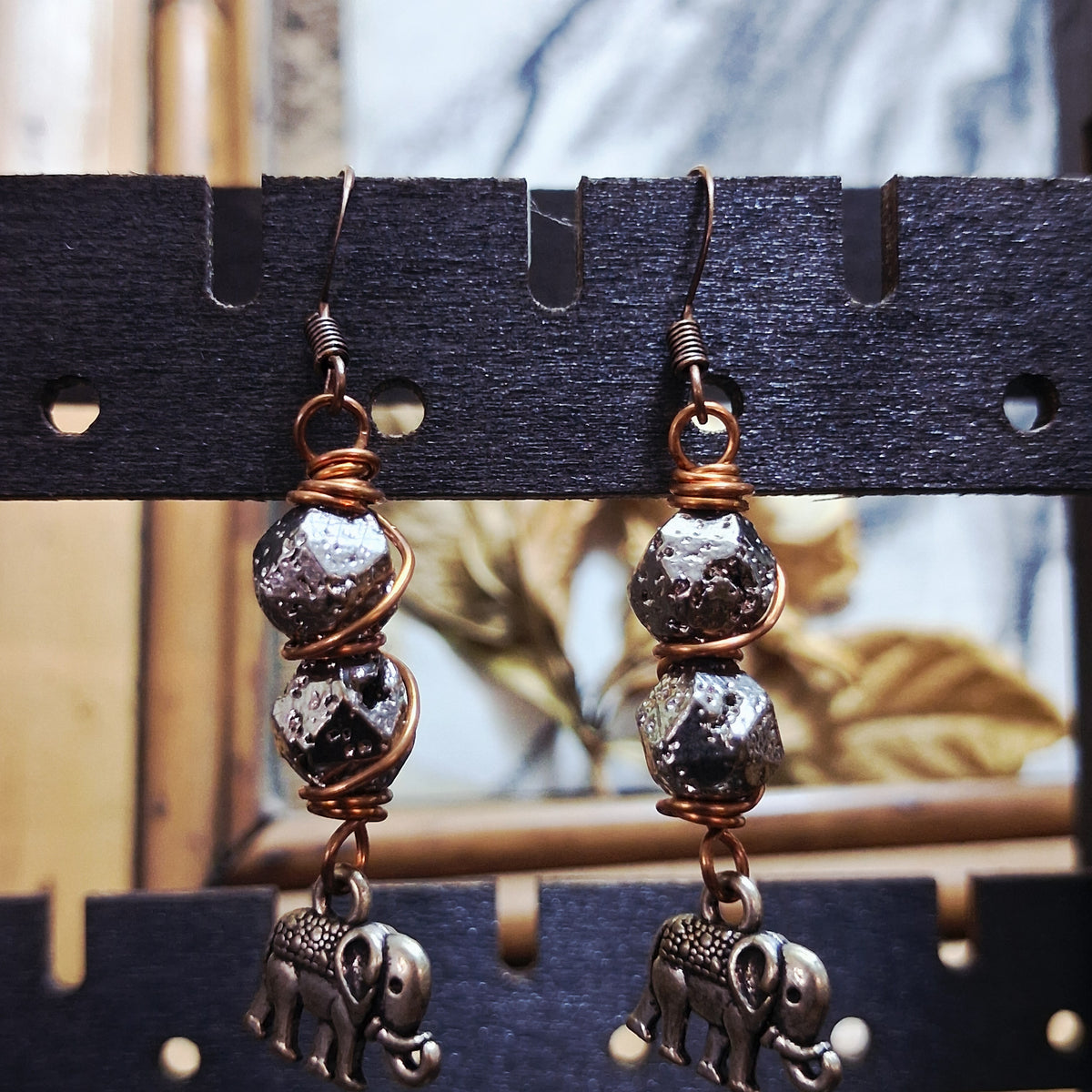 Silver Plated Lava Elephant Charm Earrings