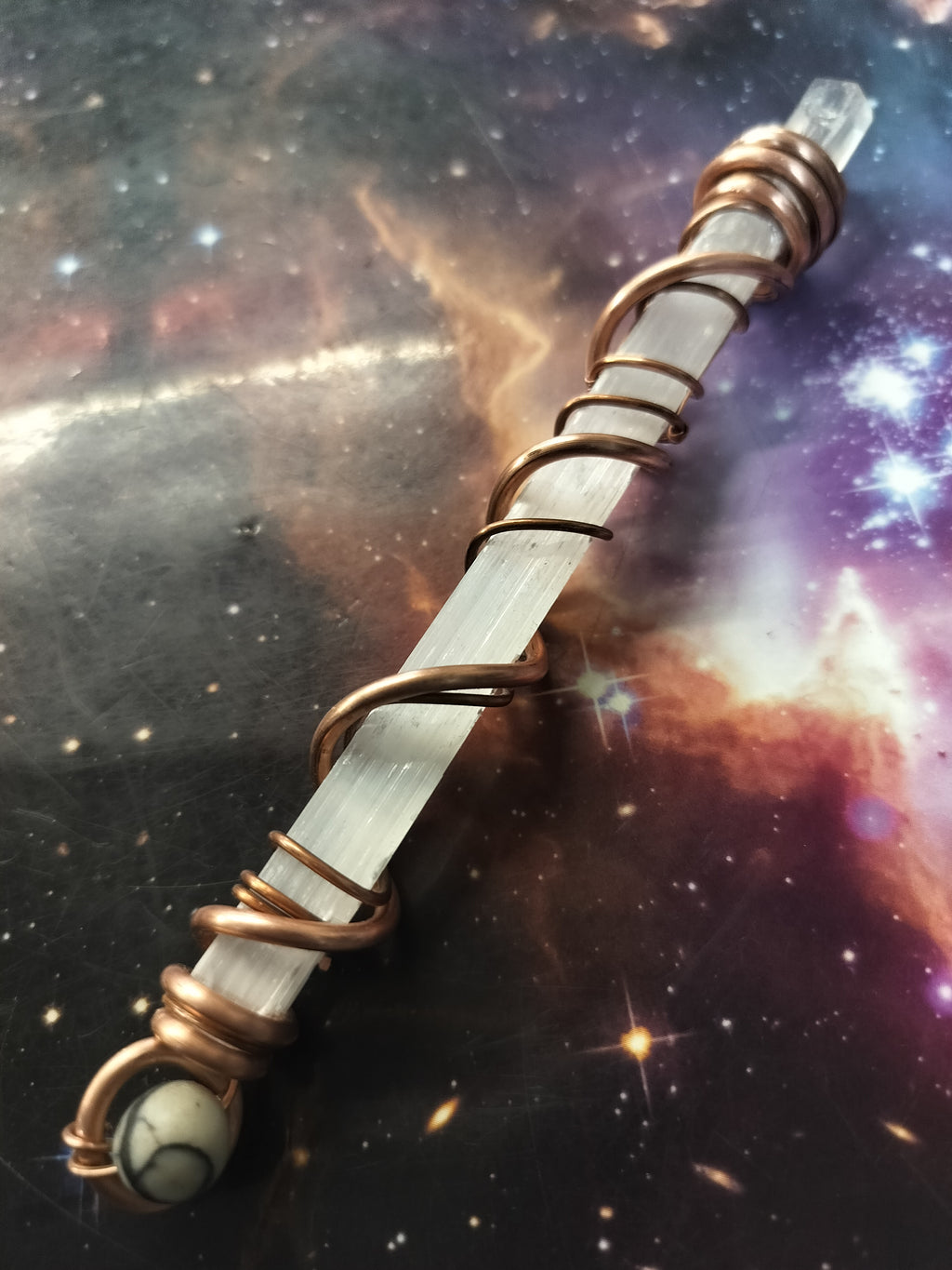 Selenite and Quartz Wand 6", meditation tool