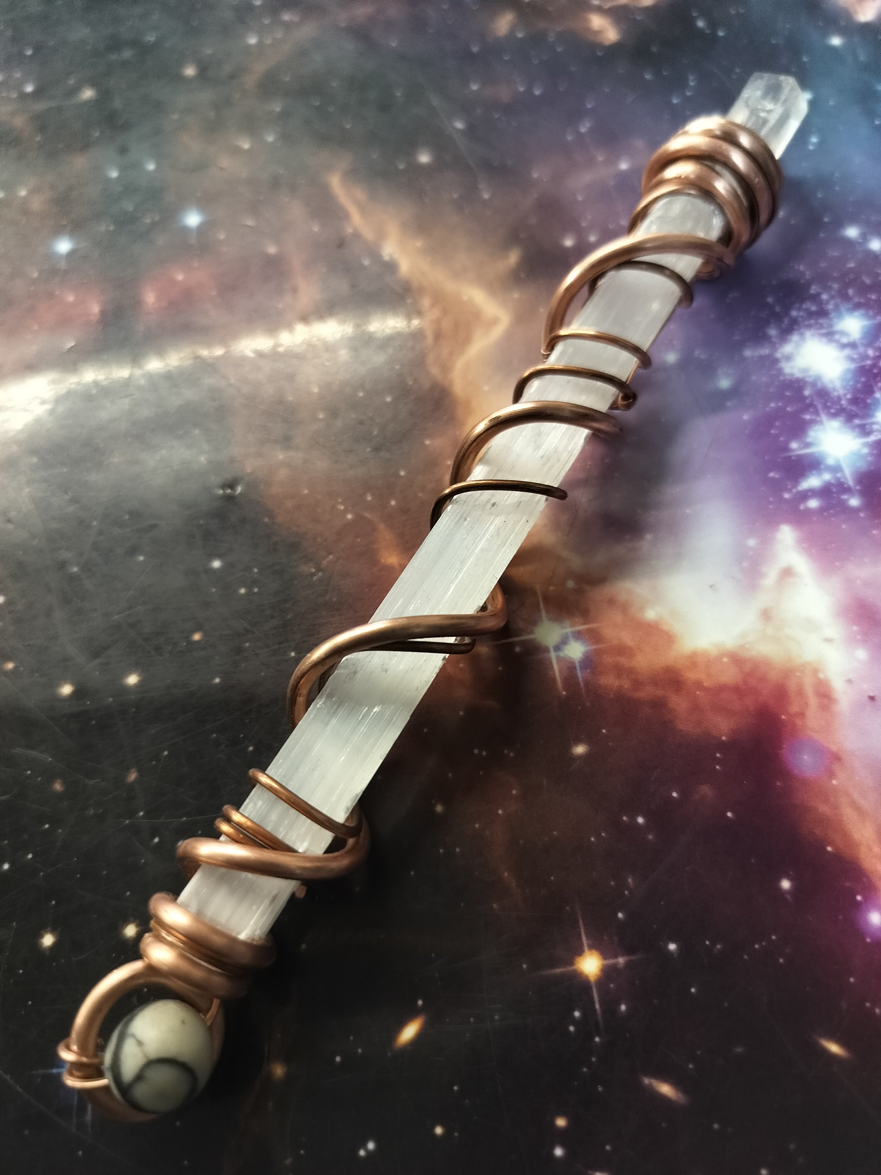 Selenite and Quartz Wand 6", meditation tool