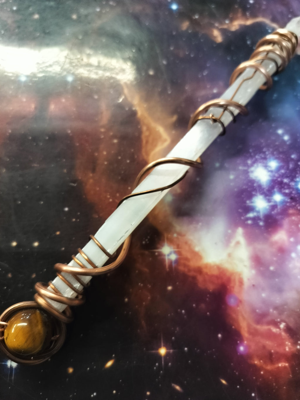 Selenite and Quartz Wand 8 inches, meditation tool