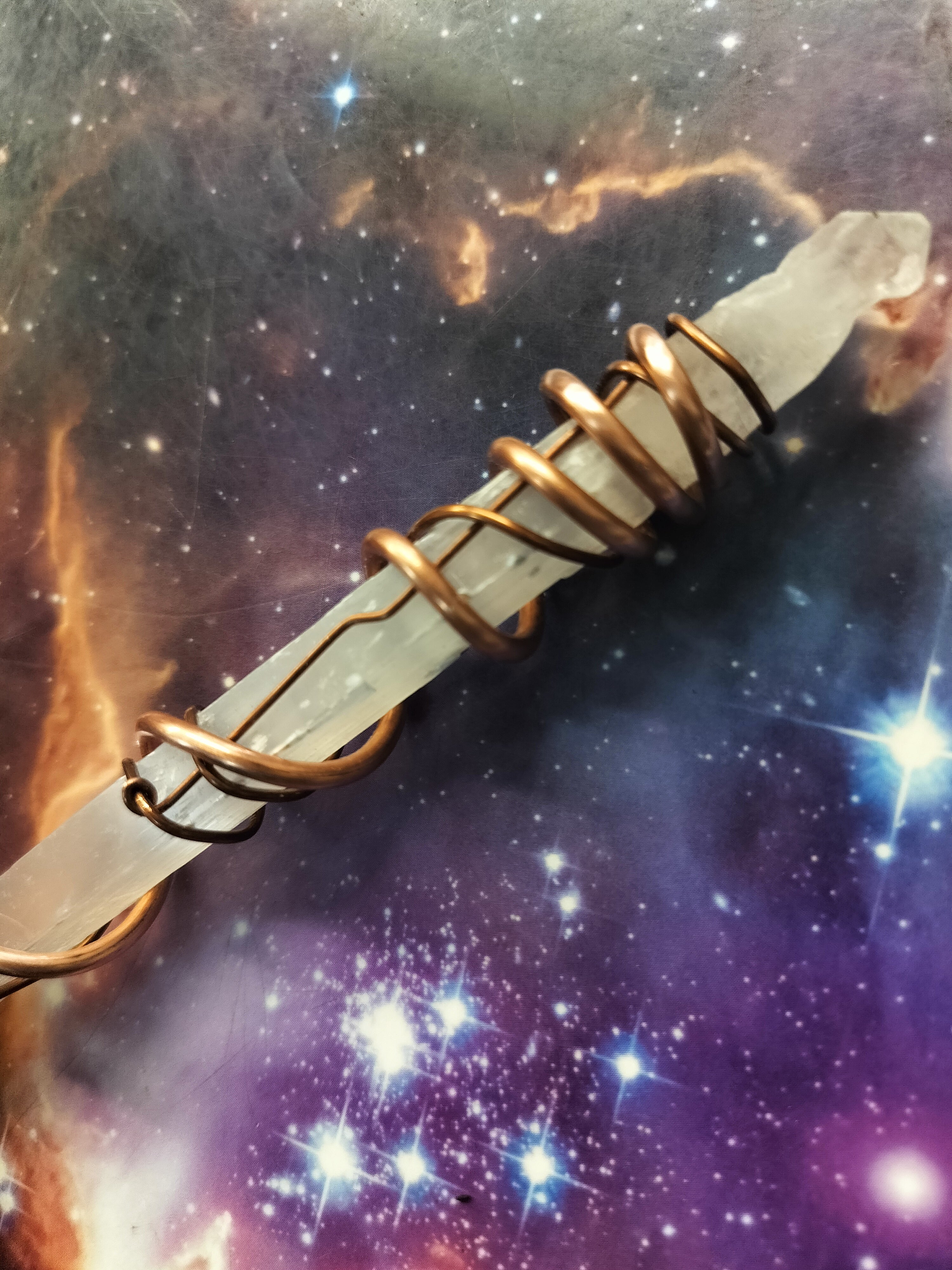 Selenite and Quartz Wand 6", meditation tool