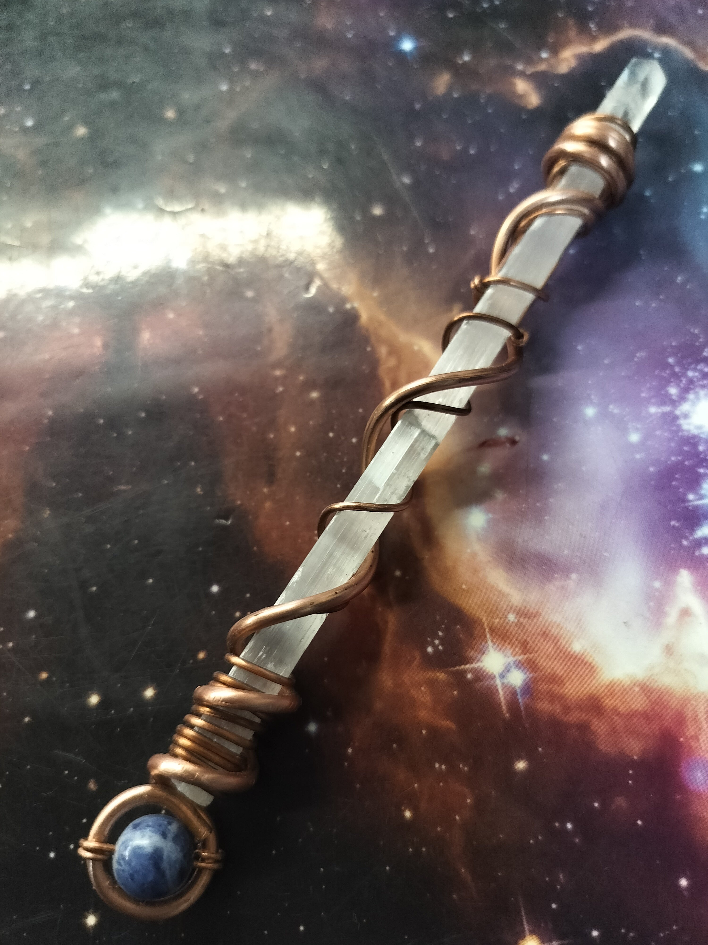 Selenite and Quartz Wand 6", meditation tool