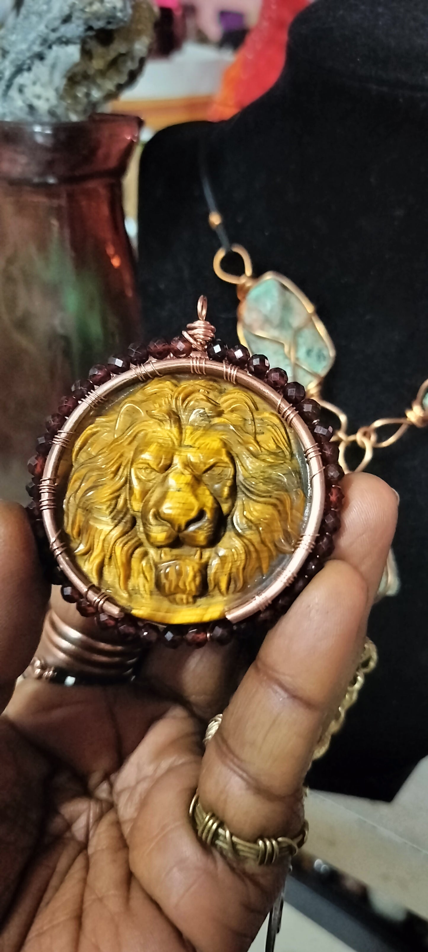 Garnet Studded Power Lion Necklace