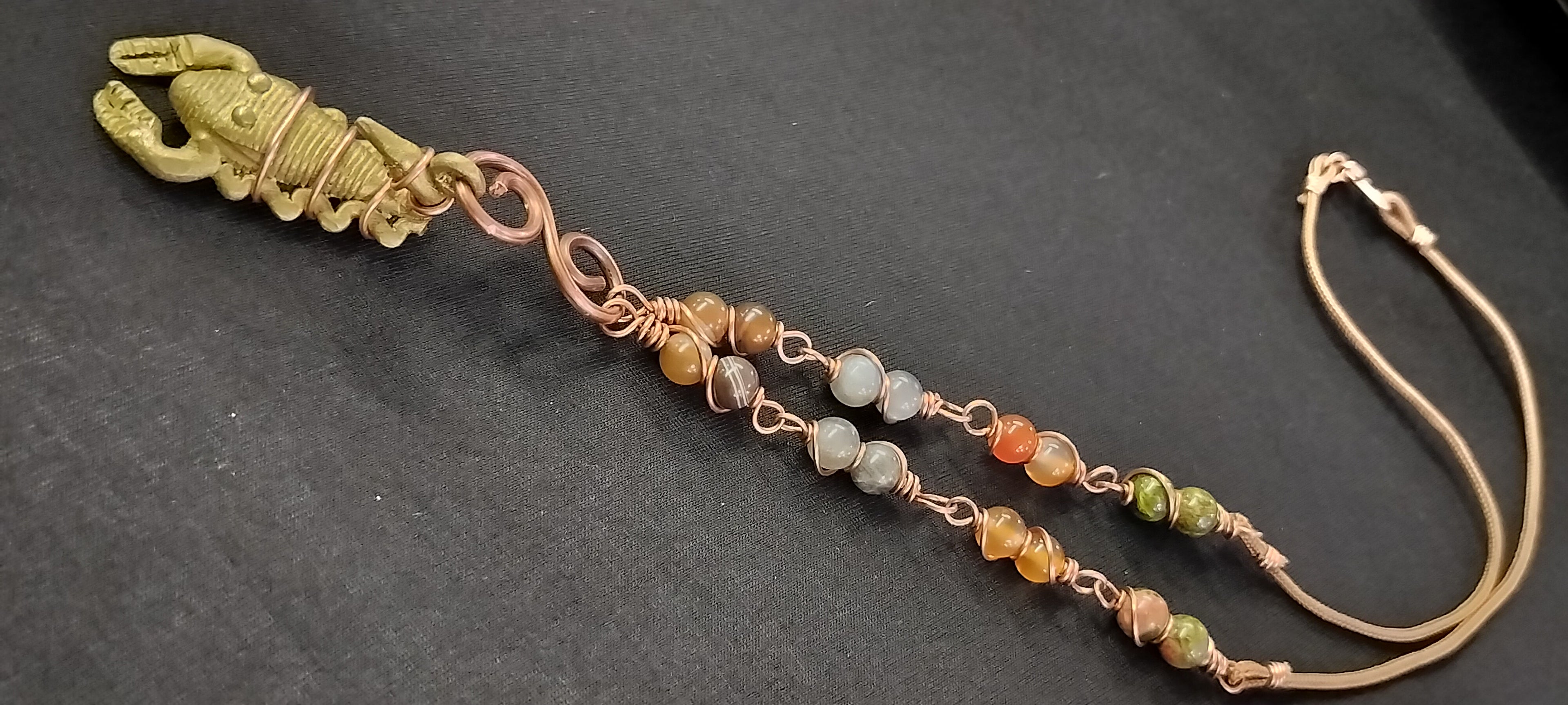 Solid Brass Sculpted Scorpion with Copper Links of Scorpio Gemstones