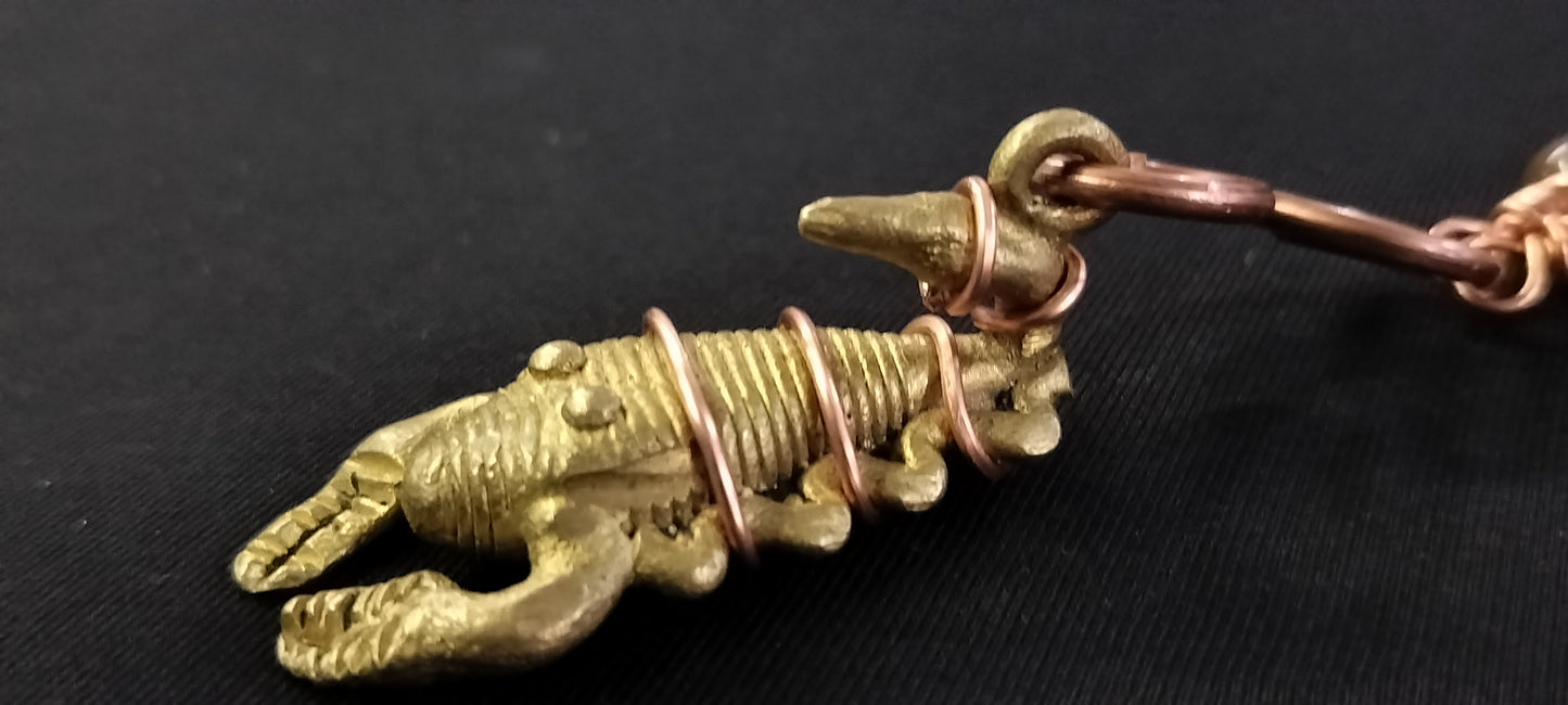 Solid Brass Sculpted Scorpion with Copper Links of Scorpio Gemstones