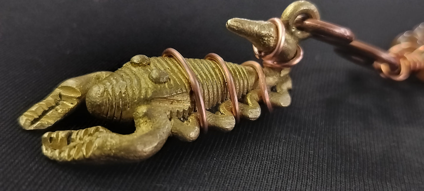 Solid Brass Sculpted Scorpion with Copper Links of Scorpio Gemstones