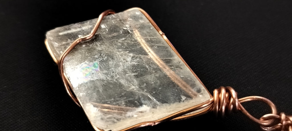 Quartz and Clear Calcite Double Pendant Copper Ball Chain