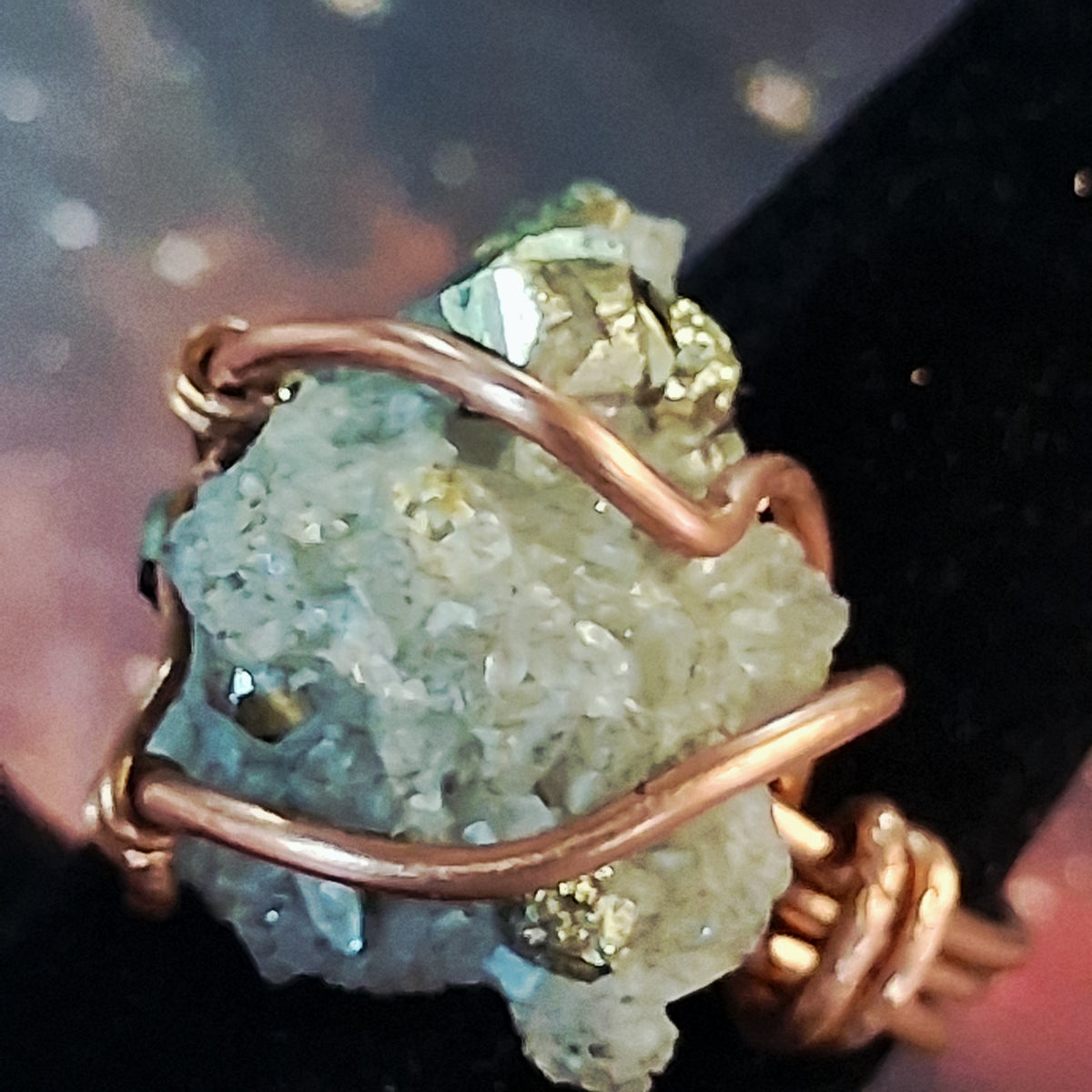 Pyrite cluster copper ring