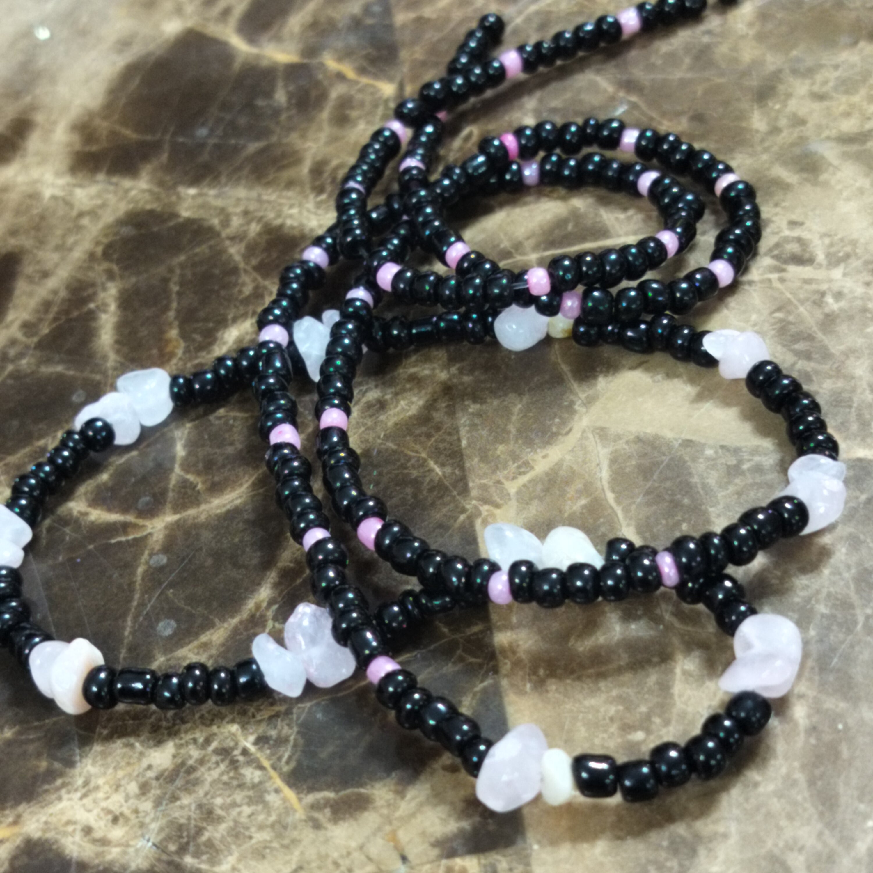 Rose Quartz Black Waistbeads