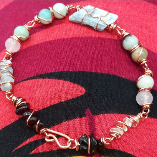 Copper Link Bracelet: Kyanite, Amazonite, Garnet, Citrine & Rose Quartz