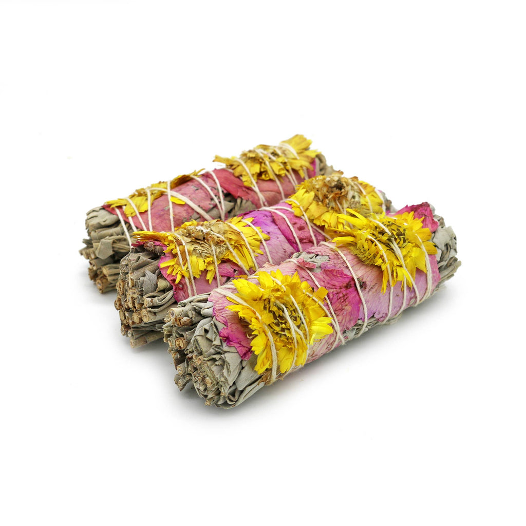 White Sage Smudge Stick, LOVE Roses & Sunflowers | 4 in.at Enchanted Jewelz Empire Metaphysical Store in Ft Lauderdale South Florida Broward