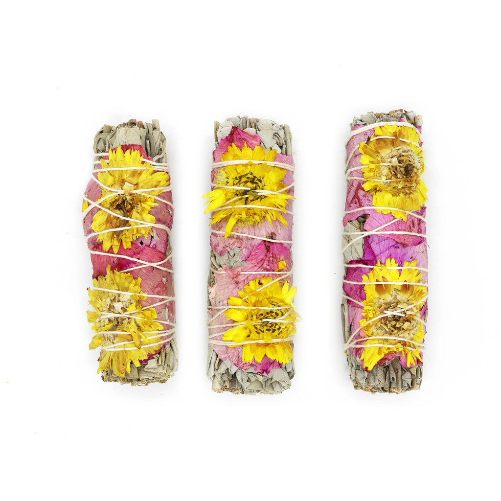 White Sage Smudge Stick, LOVE Roses & Sunflowers | 4 in.at Enchanted Jewelz Empire Metaphysical Store in Ft Lauderdale South Florida Broward