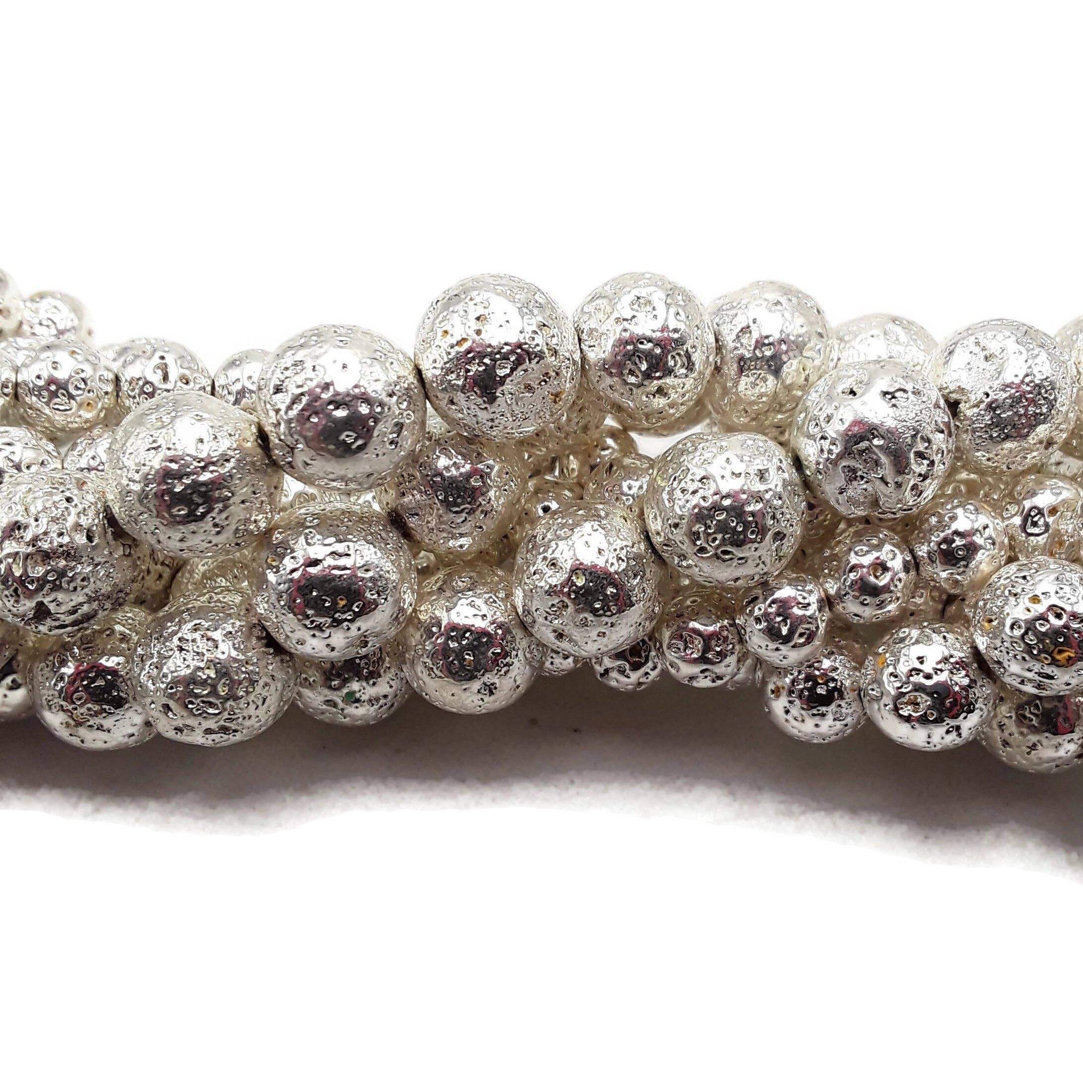 Bright Silver Plated Lava Beads Size 15.5" Strand: 6mm