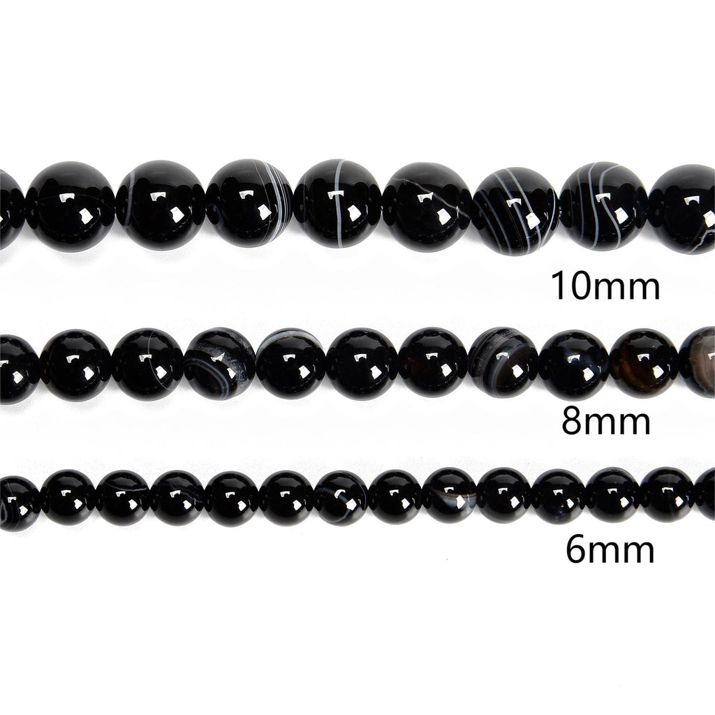 Black Striped Agate Round Beads   15.5" Strand: 8mm