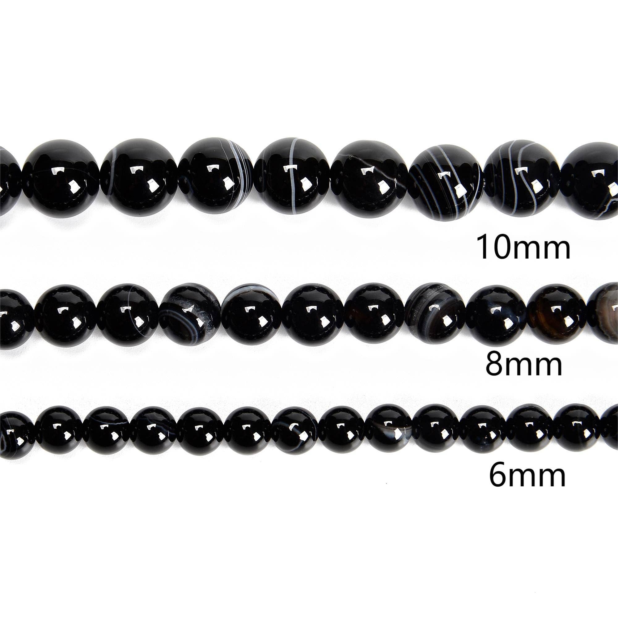 Black Striped Agate Round Beads   15.5" Strand: 8mm