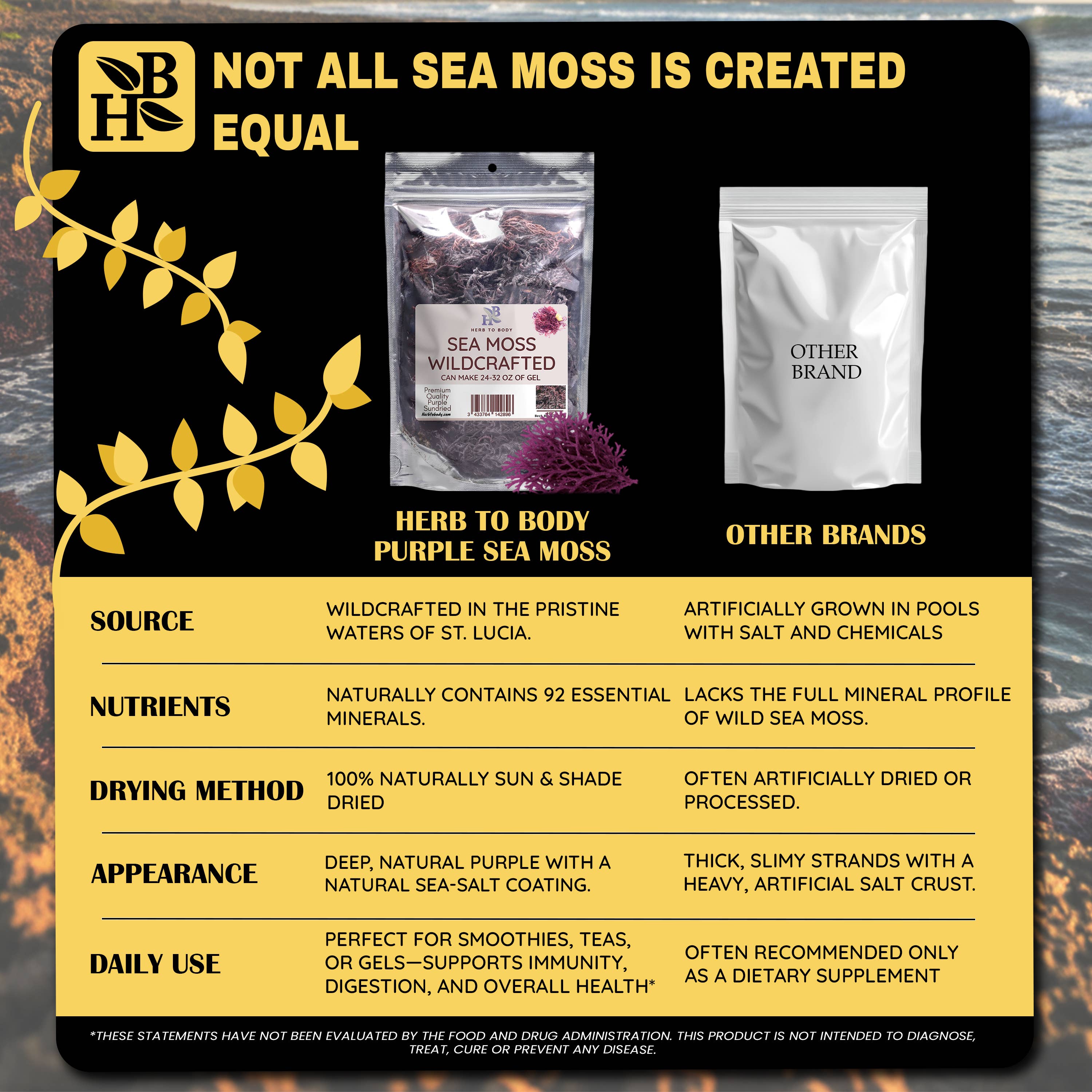Wildcrafted Purple Sea Moss from Caribbean - 4oz 5 month supply
