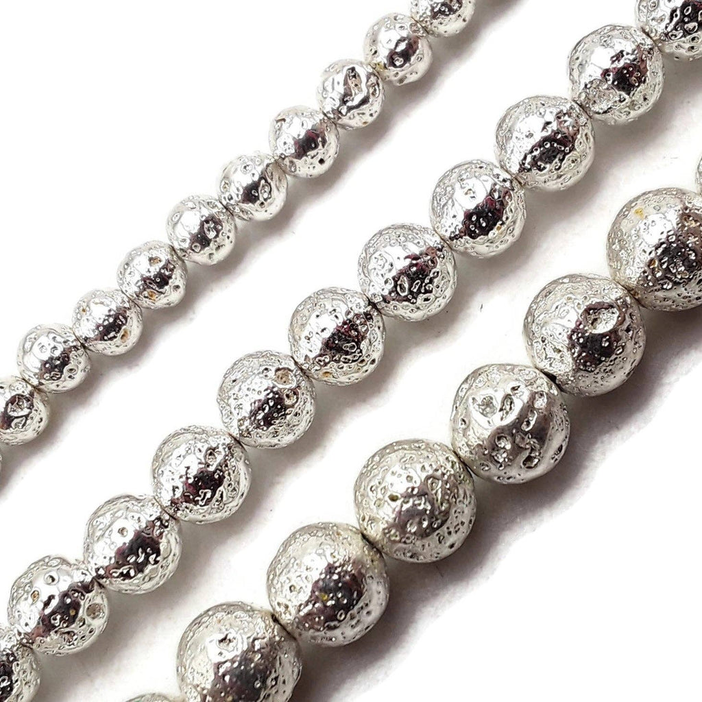 Bright Silver Plated Lava Beads Size 15.5" Strand: 6mm