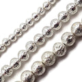 Bright Silver Plated Lava Beads Size 15.5" Strand: 6mm