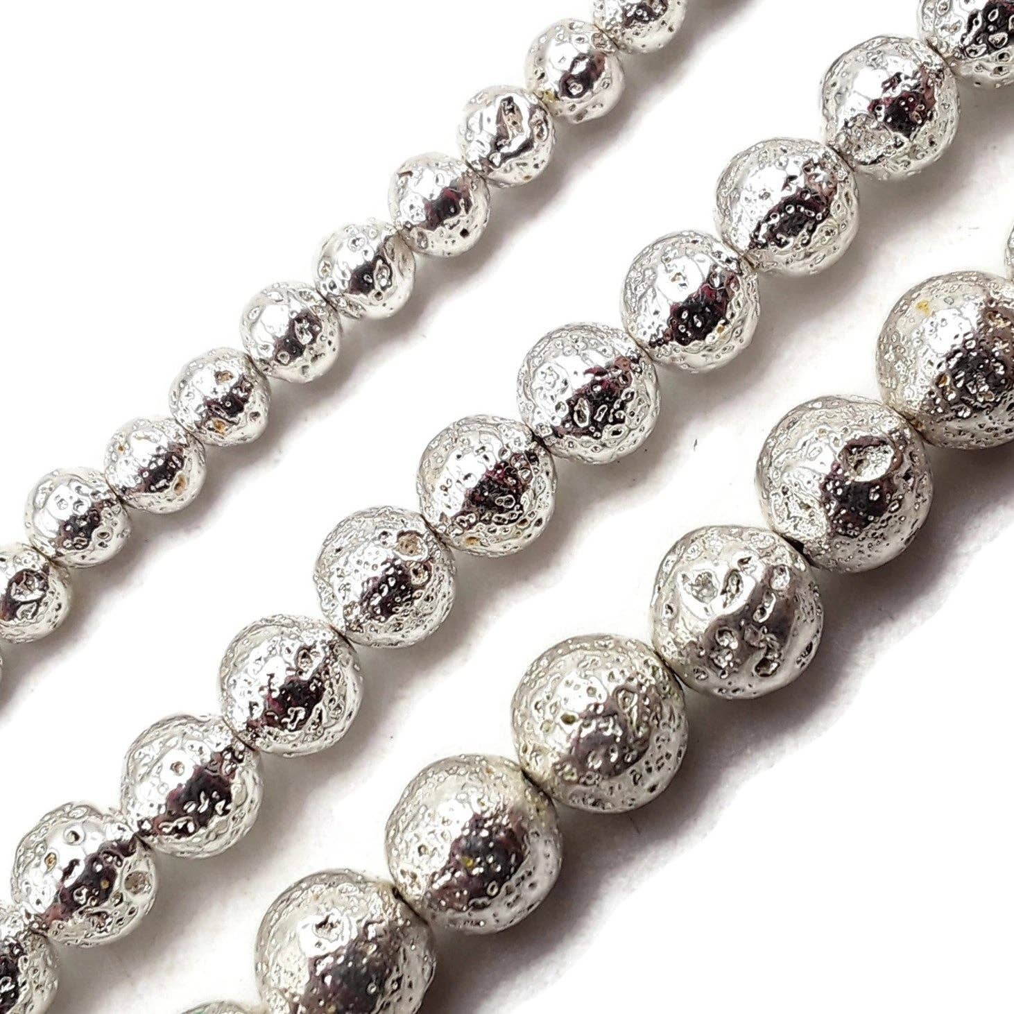 Bright Silver Plated Lava Beads Size 15.5" Strand: 6mm