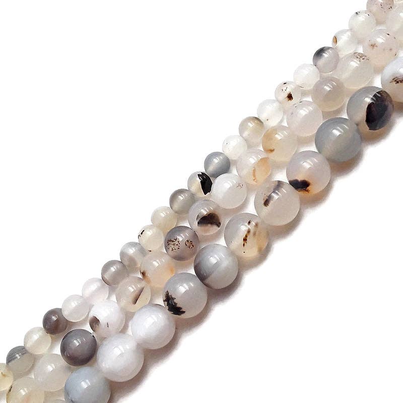 Dendritic Montana Agate Round Beads 15.5" Strand: 8mm