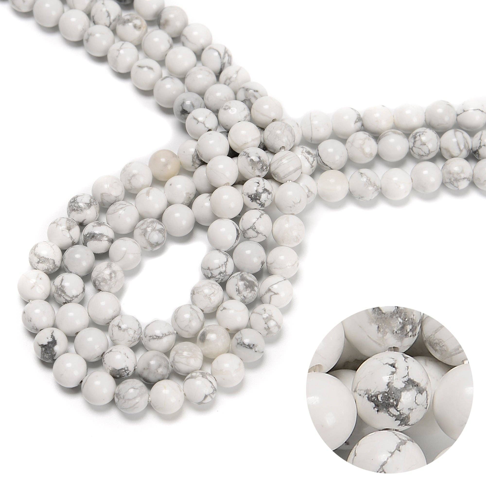 White Howlite 8mm Round Beads  15.5" Strand: 8mm
