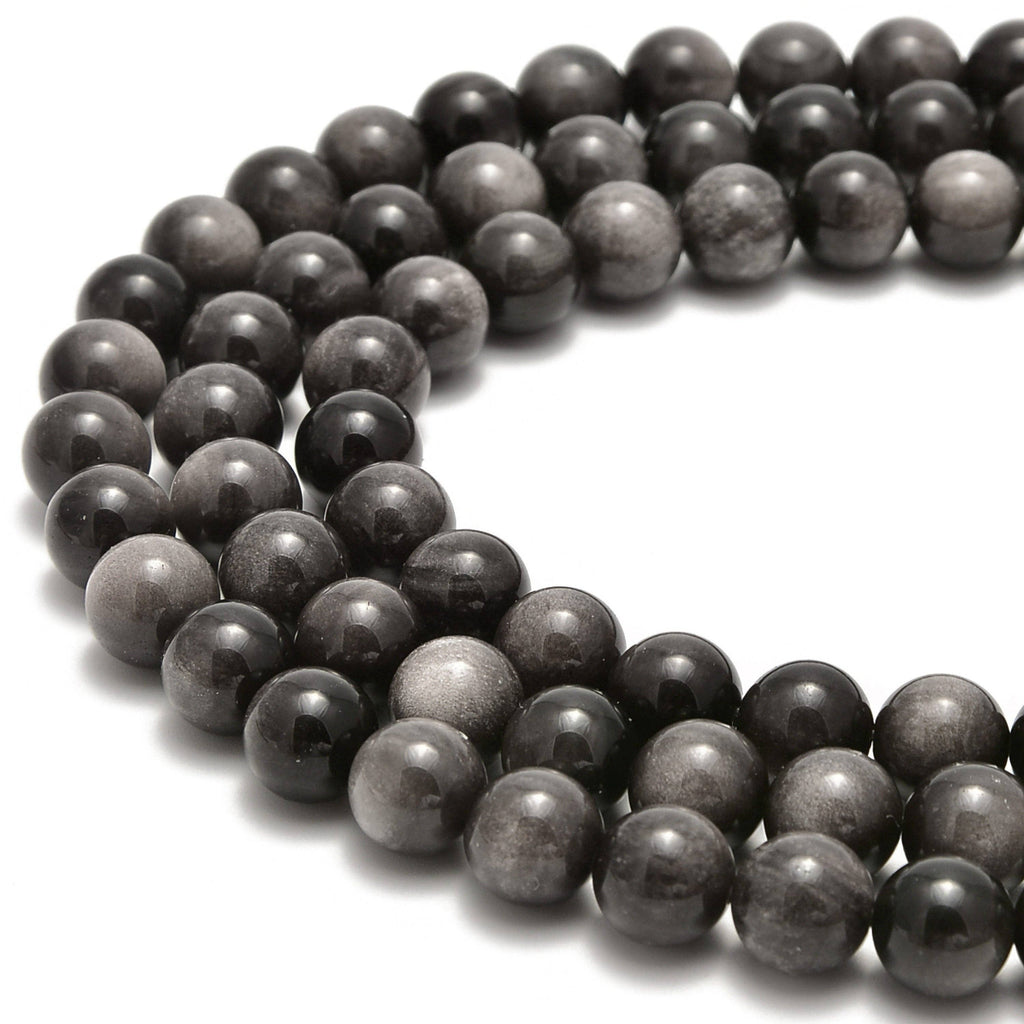 Silver Obsidian Round Beads Size  15.5'' Strand: 8mm