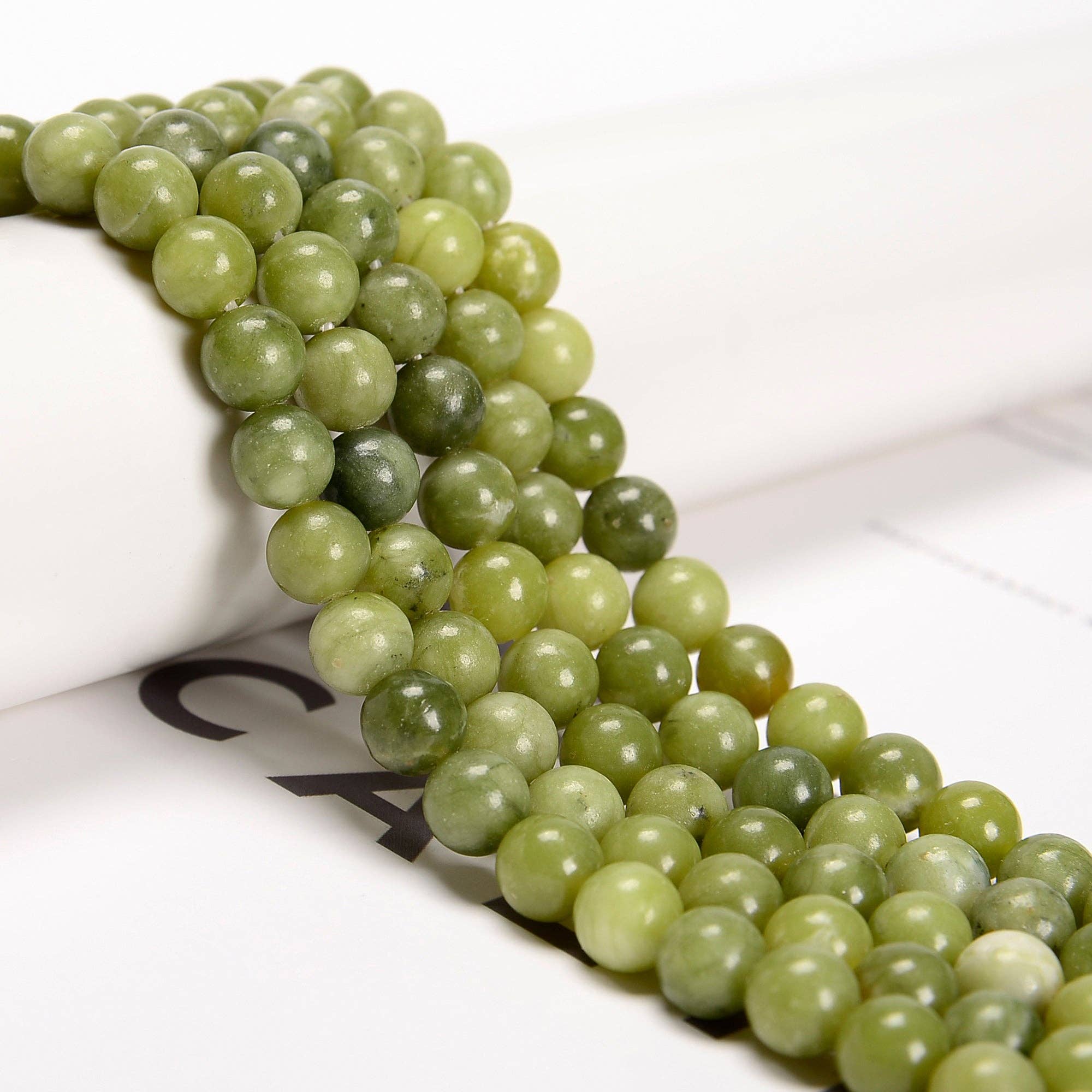 Natural Chinese Green Jade Round Beads 15.5'' Strand: 8mm