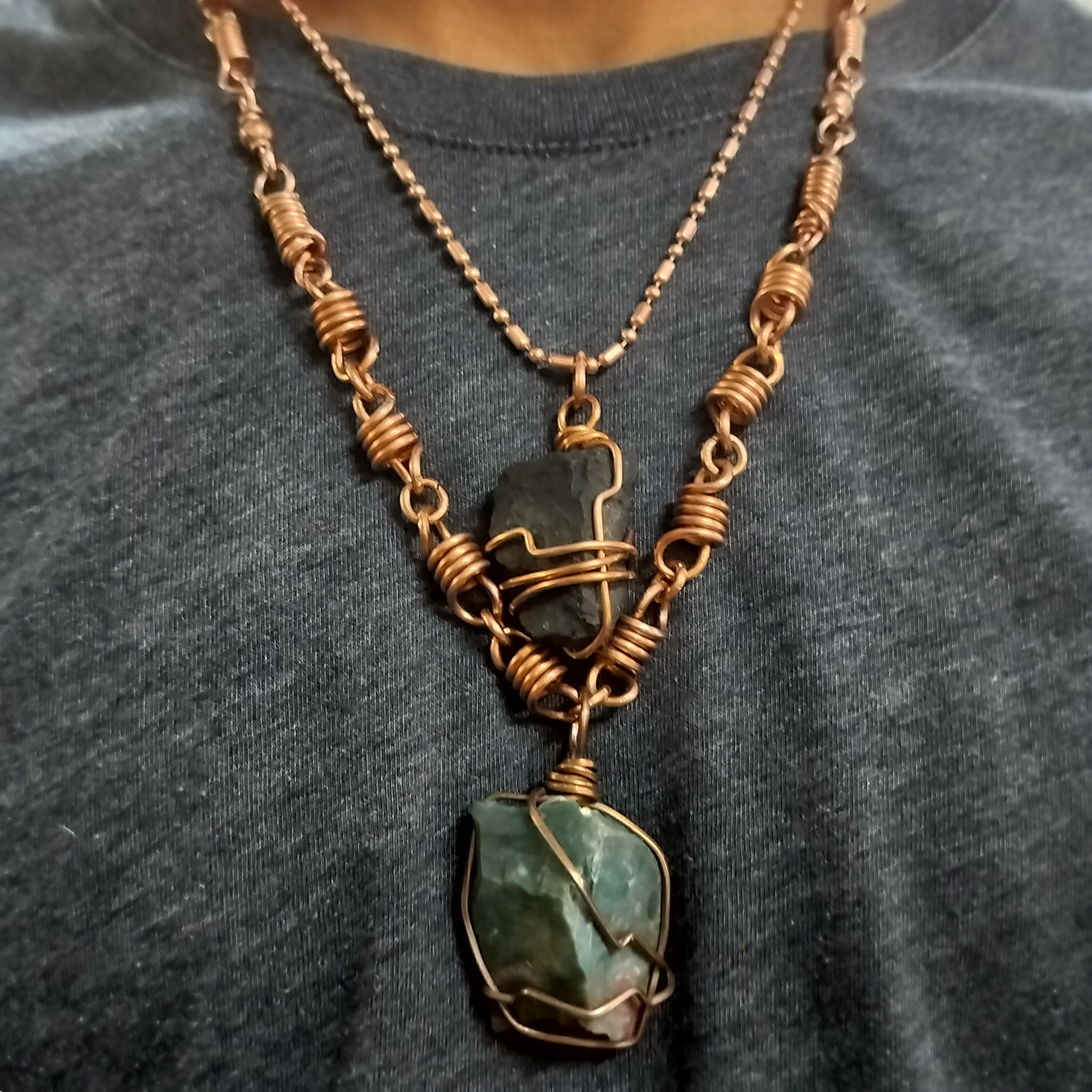 Copper Barrel Chain Necklace and Bracelet Set